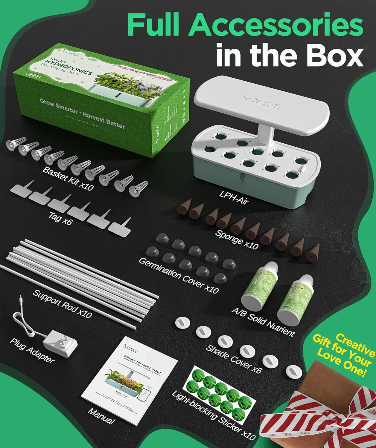 Kit de culture hydroponique, jardin d'intérieur intelligent contrôlé par application et Wi-Fi avec lampe de culture à spectre complet de 24 W