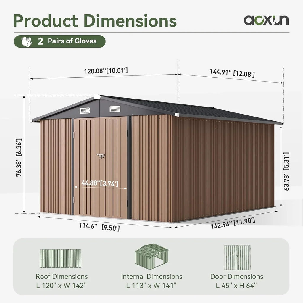 Abri de jardin en métal Aoxun 3,6 x 3 m, abri de jardin extérieur étanche, abri de jardin multifonctionnel en acier avec porte et serrure
