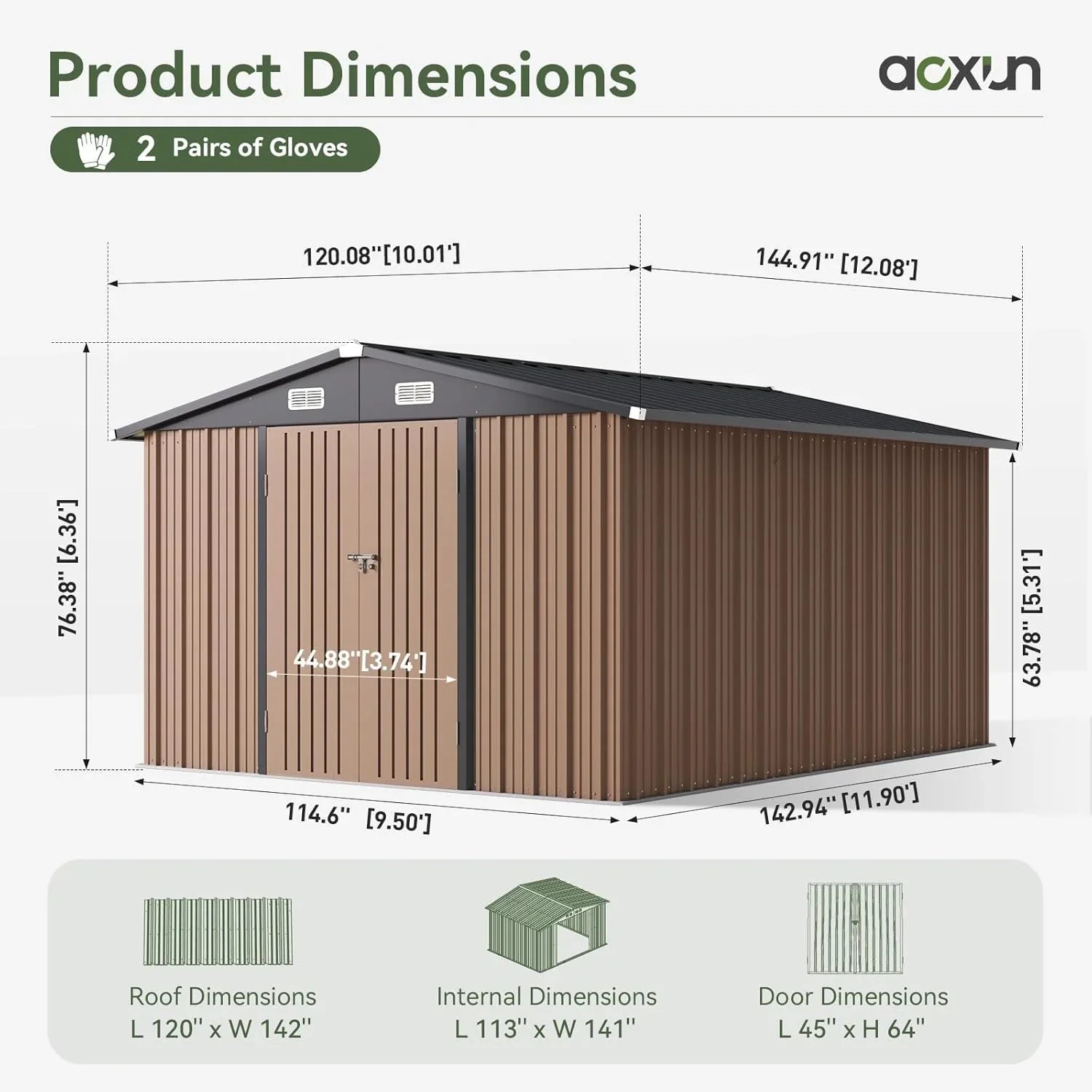Abri de jardin en métal Aoxun 3,6 x 3 m, abri de jardin extérieur étanche, abri de jardin multifonctionnel en acier avec porte et serrure