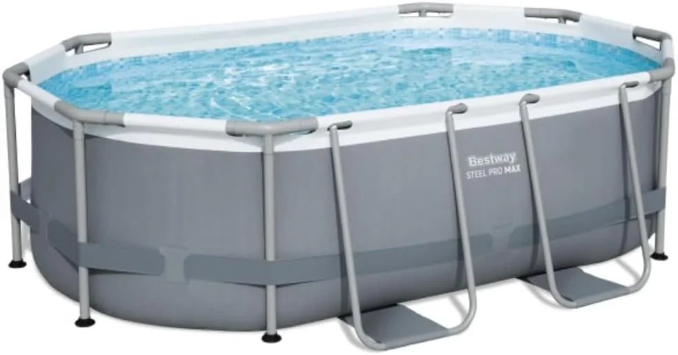 Piscine hors sol ovale Power Steel 4,3 m x 2,4 m x 100 cm | Comprend une pompe de filtration de 2070 litres, une échelle et un distributeur ChemConnect.