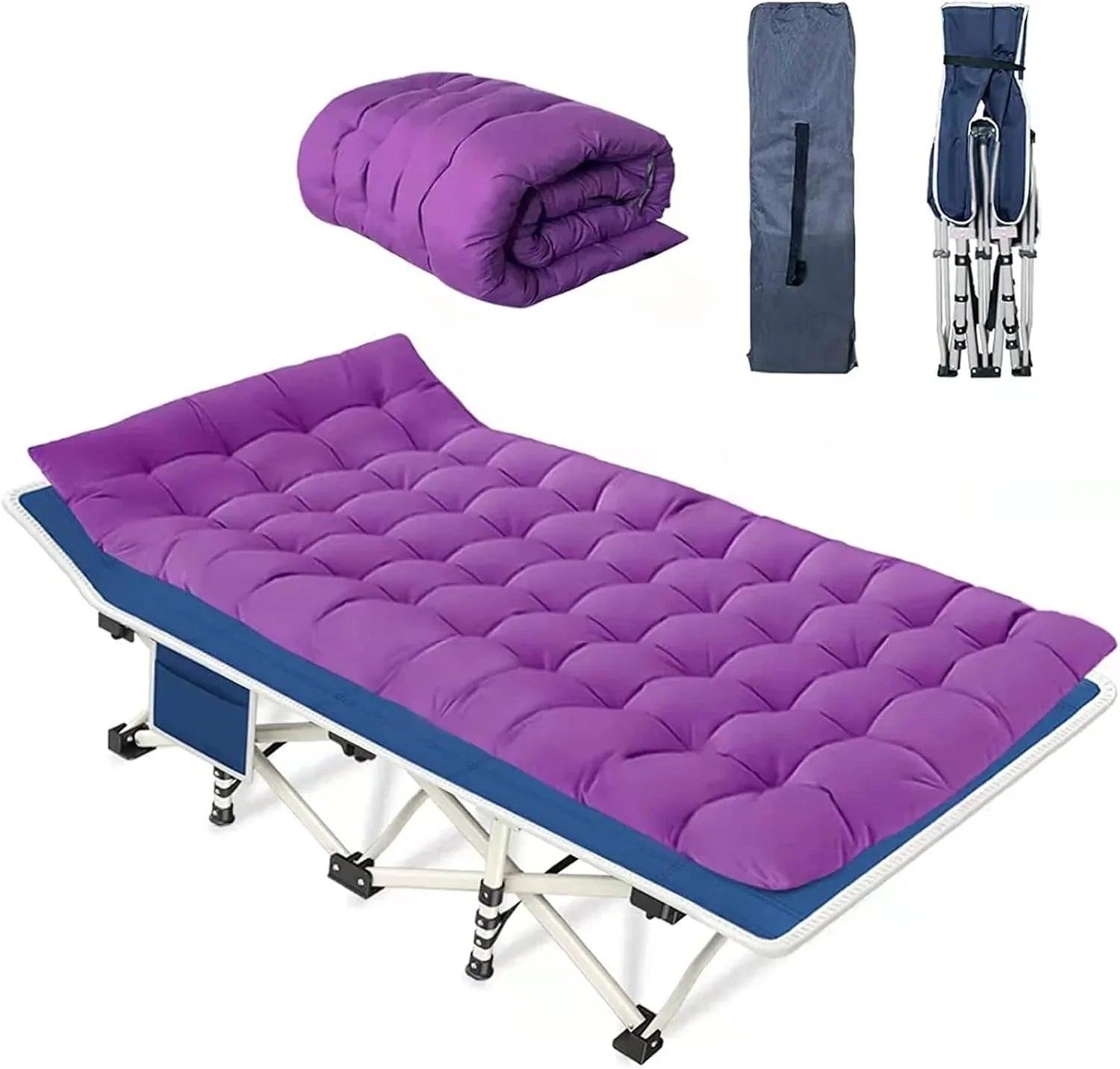 Lot de 2 lits de camping avec matelas, lits de couchage confortables, lits de camping pour adultes, lits pliants pour 2 personnes, lits de couchage robustes