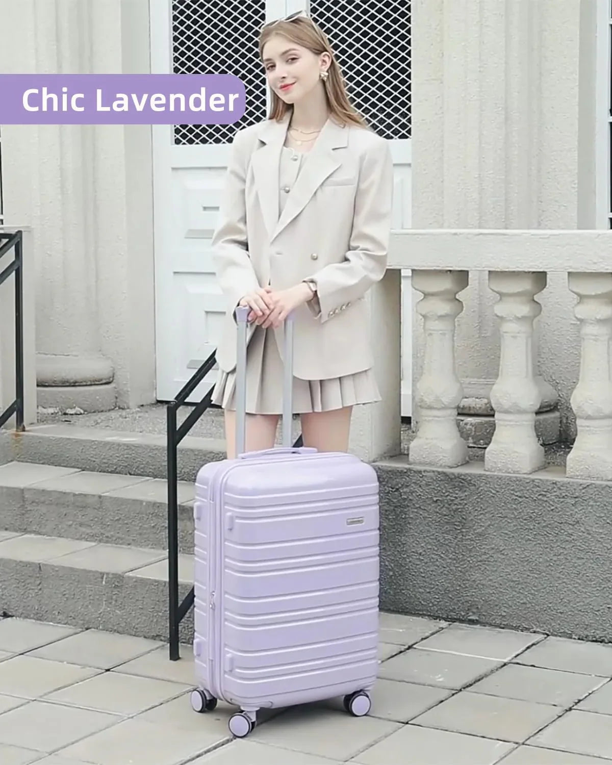 Ensemble de bagages 6 pièces, ensemble de valises rigides extensibles avec roulettes pivotantes, ensemble de bagages à roulettes légers