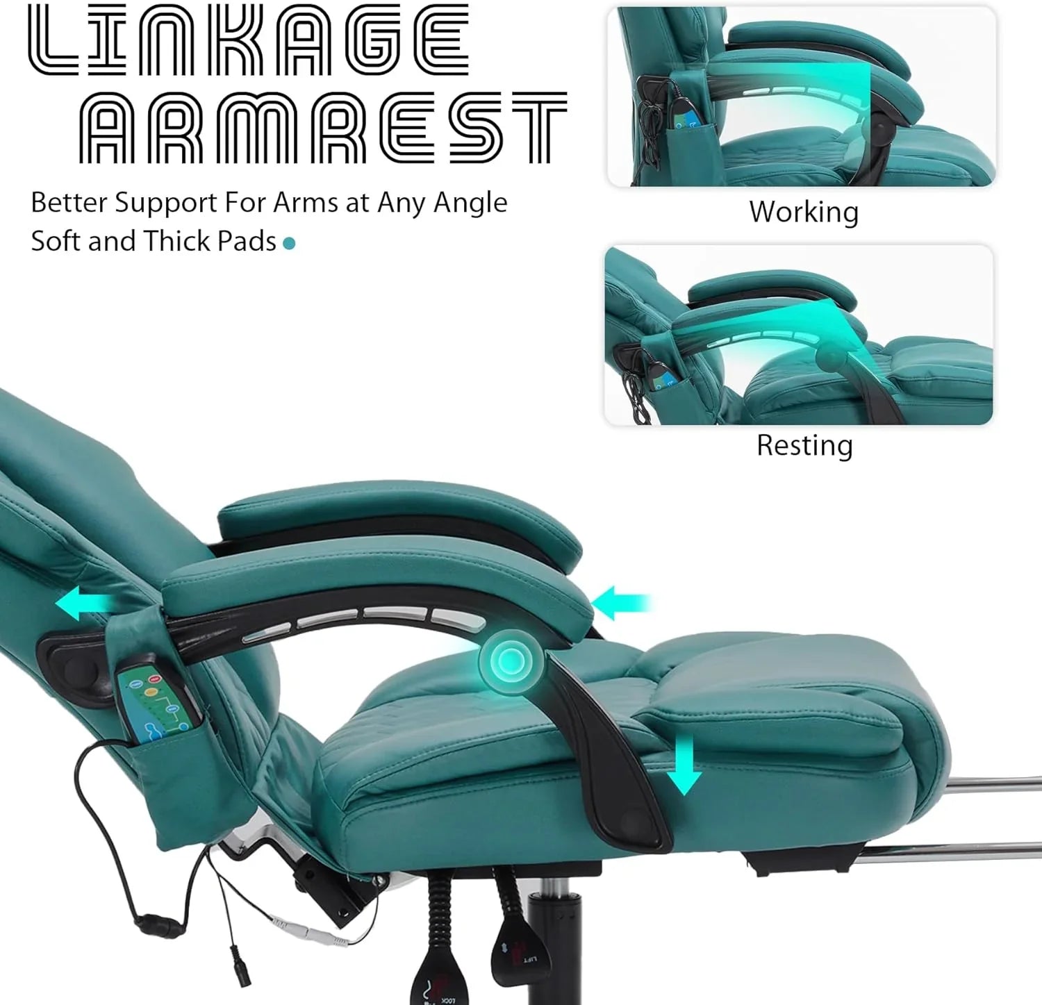 Fauteuil de bureau massant avec repose-pieds, vibration à 6 points et chauffage, fauteuil de bureau exécutif à domicile