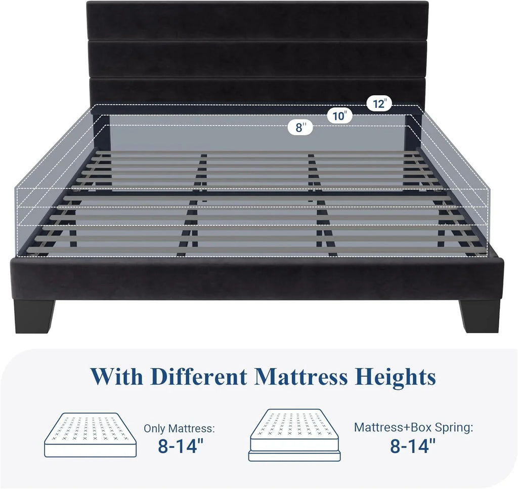 Cadre de lit plateforme Allewie Queen Size avec tête de lit rembourrée en tissu et support à lattes en bois, sommier entièrement rembourré (pas besoin de sommier)