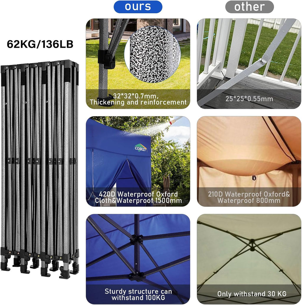 Tente pop-up robuste COBIZI 10x20 avec 6 parois latérales, facile à installer