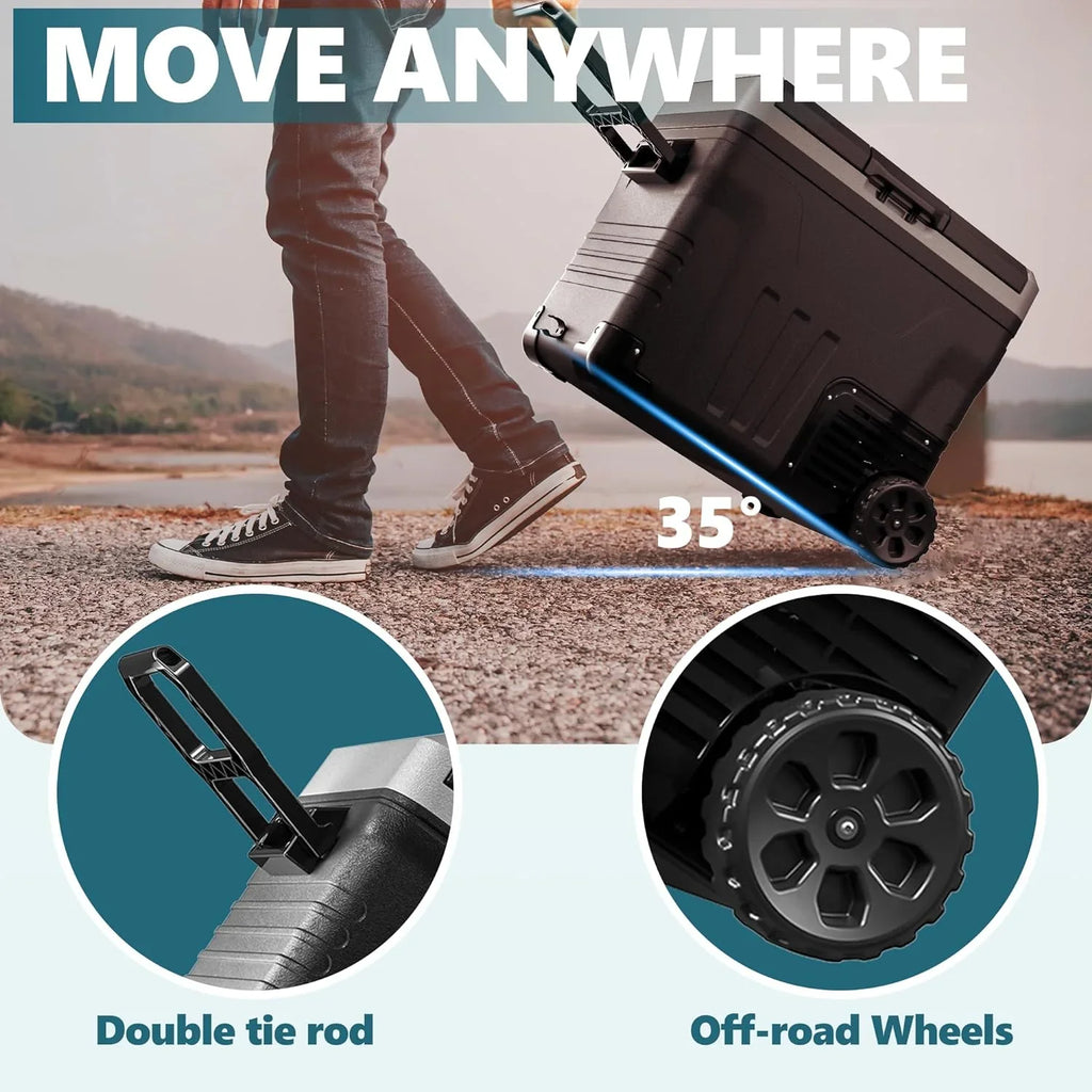 Réfrigérateur EUHOMY 12V, 53 qt (50 litres) Congélateur électrique Congélateur portable 12V Congélateur avec roulettes et 2 paniers