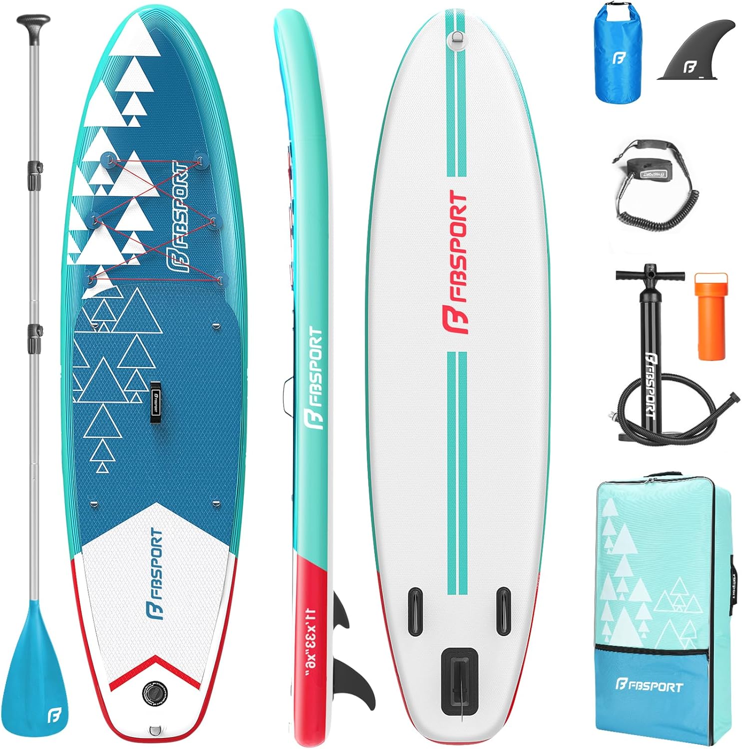 Planche de stand up paddle FBSPORT Premium 11', planche de yoga, contrôle du surf, pont antidérapant, attache, pagaie et pompe
