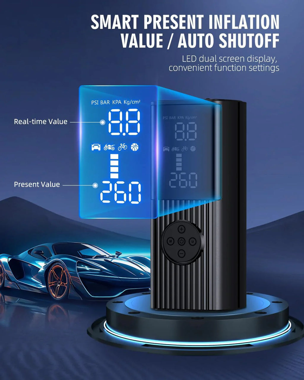 Compresseur d'air portable 180 PSI avec éclairage LED, 25 000 mAh, gonflage 3 fois plus rapide pour voiture, vélo, moto, ballon, etc.