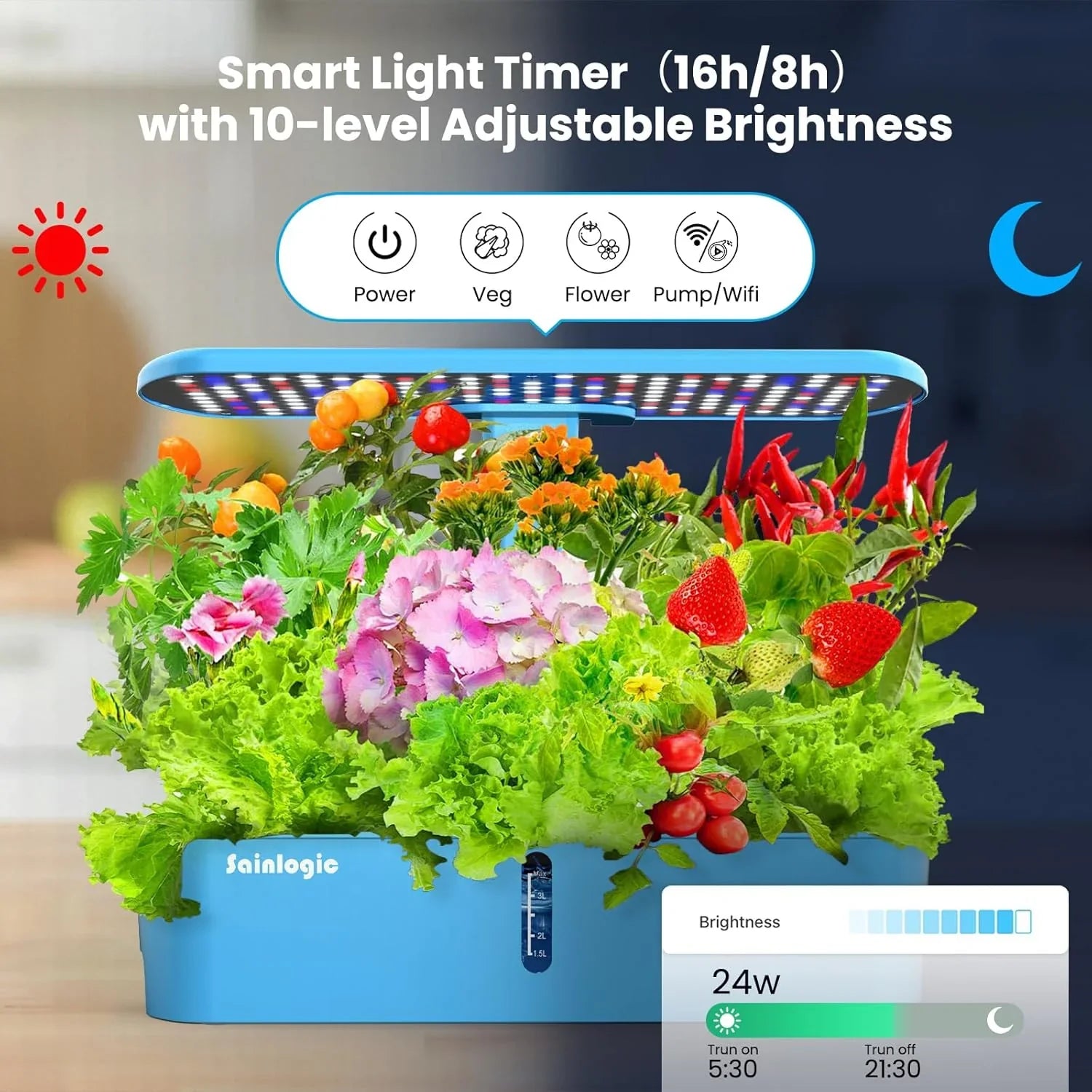 Kit de plantation hydroponique, 12 jardinières d'arrosage, jardin intérieur intelligent avec application et connexion Wi-Fi
