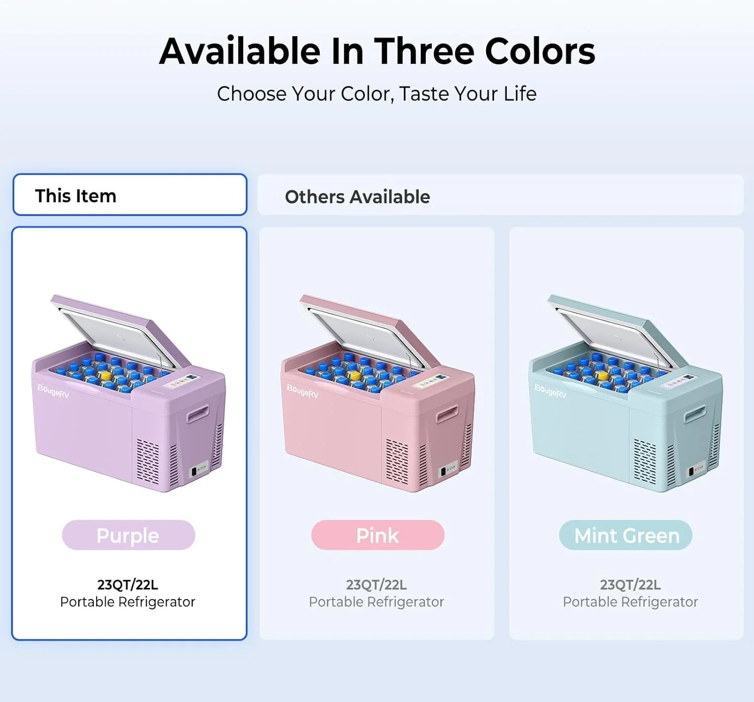 Réfrigérateur BougeRV 12 V pour voiture, congélateur portable de 23 litres, compresseur, 12/24 V CC, 110-240 V CA