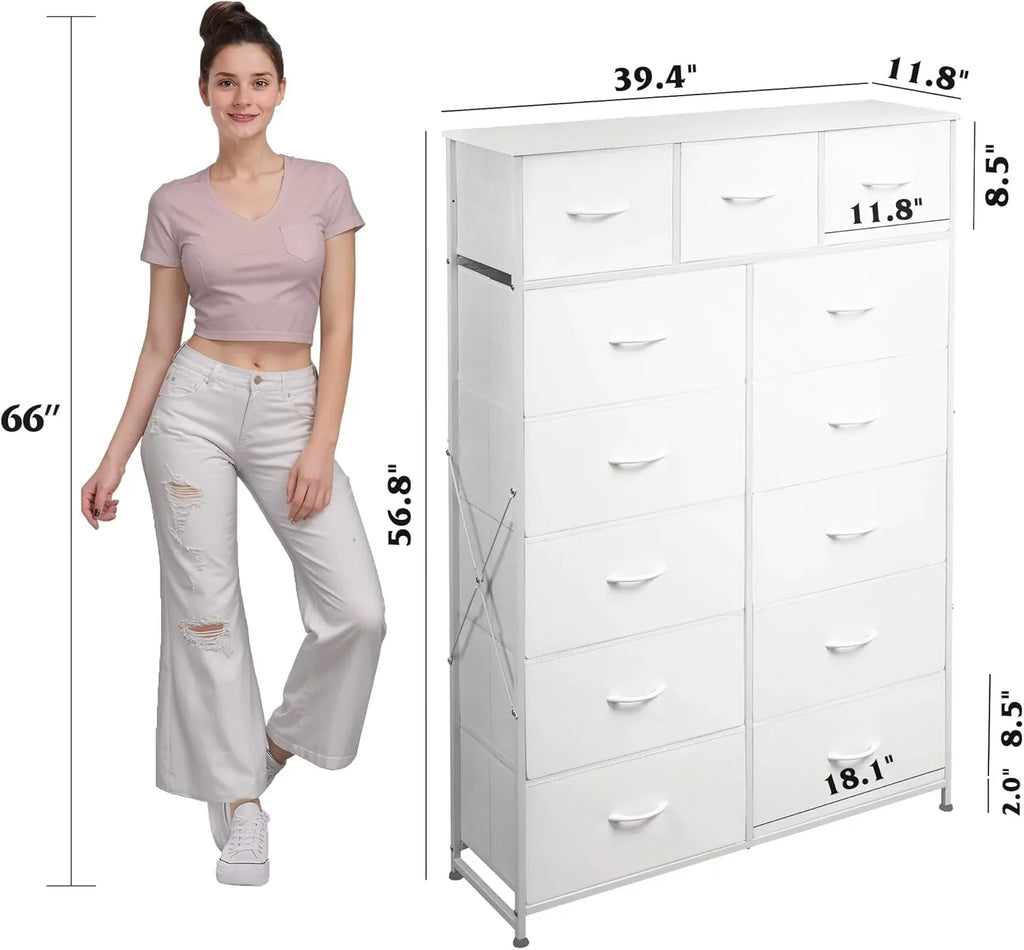 Meuble de rangement WLIVE avec 13 bacs en tissu, tiroirs de rangement avec cadre en acier, grande tour de rangement pour salon, couloir, bureau, noir anthracite