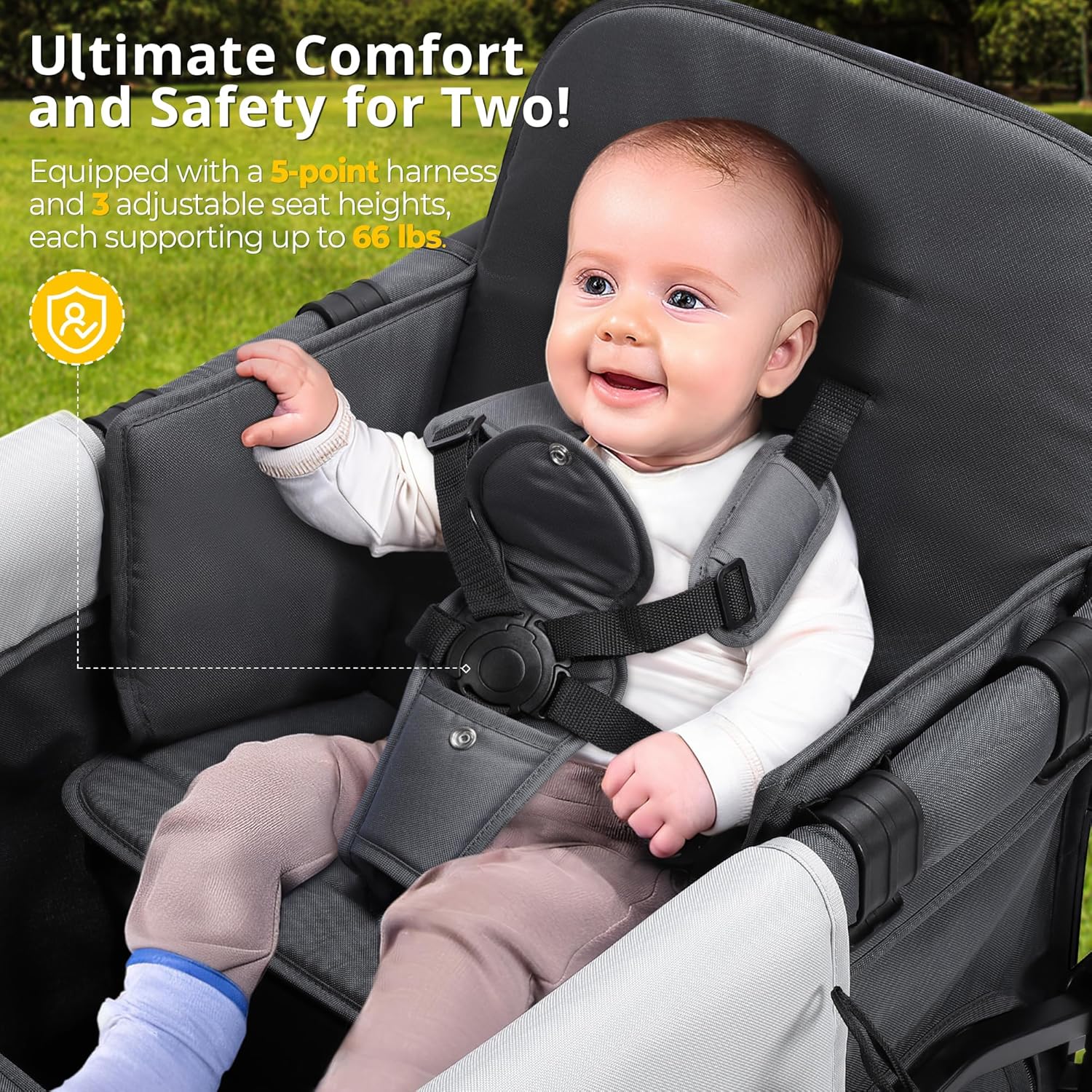 Poussette Wagon pour enfants, Poussette Wagon pour tout-petits 2 places, Poussette tout-terrain pour bébé en plein air