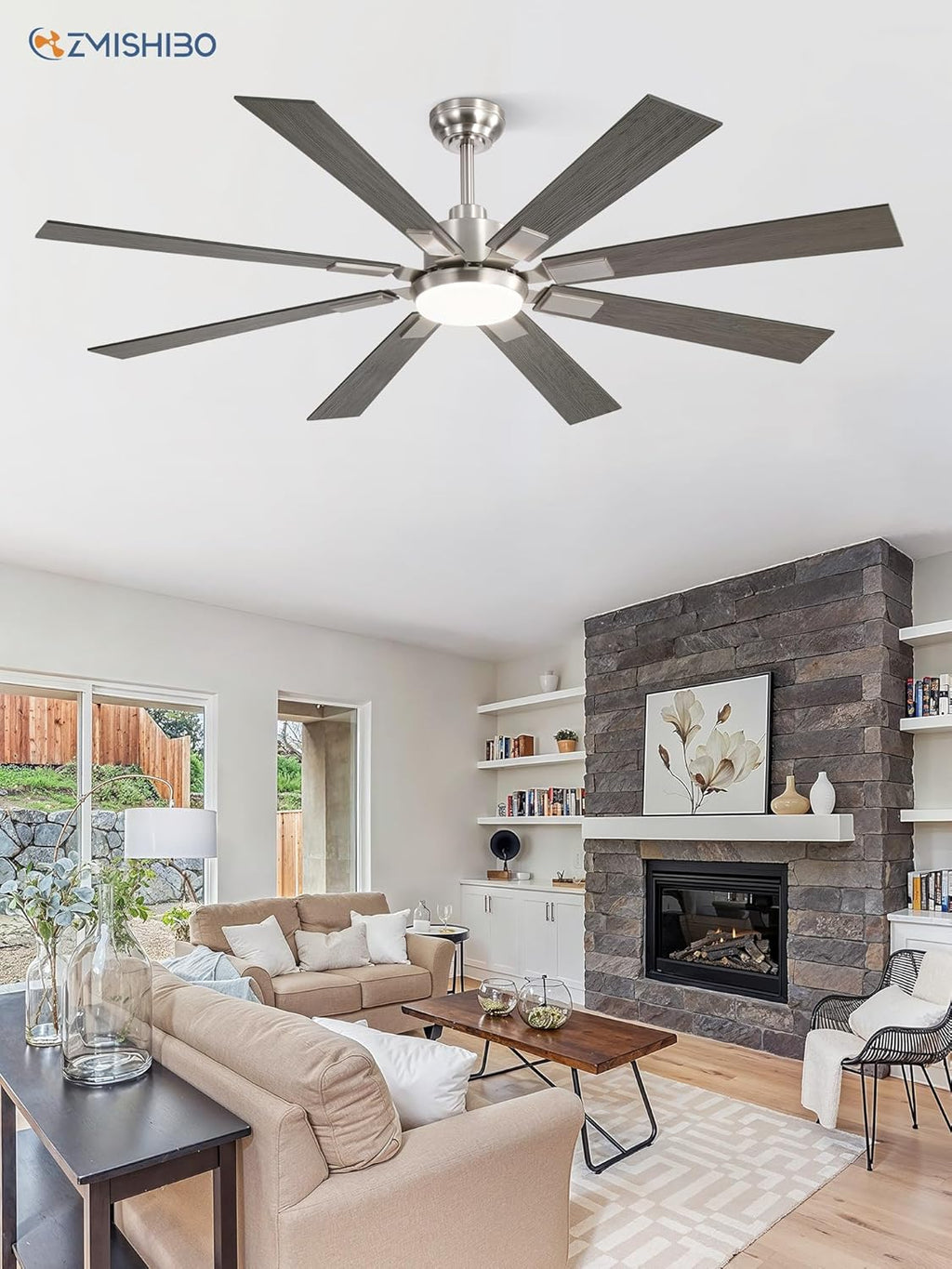 Grand ventilateur de plafond Zmishibo de 72 pouces avec éclairage et télécommande intérieur/extérieur