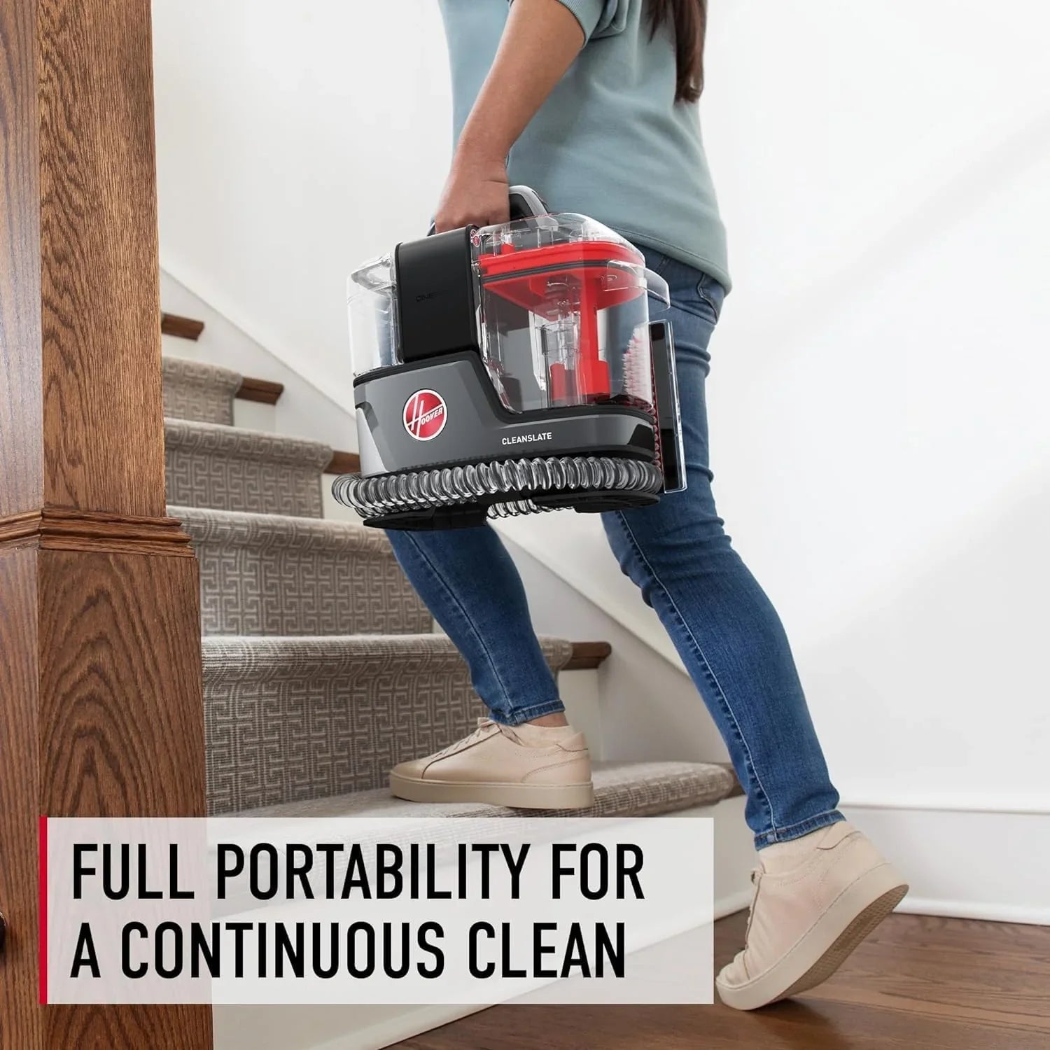 Nettoyeur de tapis et de tissus d'ameublement portable Hoover CleanSlate Plus avec aspiration puissante et plusieurs outils