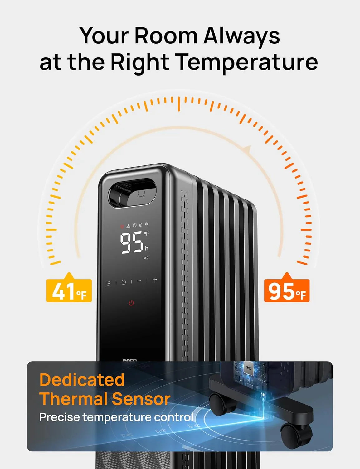 Radiateur radiant électrique d'intérieur avec protection contre la surchauffe et le basculement, thermostat numérique, radiateur à bain d'huile