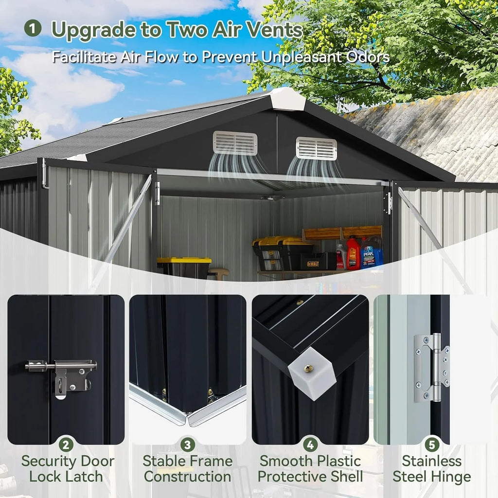 Abri de jardin extérieur Aoxun 6,2 x 4 pieds, abri de jardin en métal avec porte verrouillable et toit en pente, abri à outils, abri à vélos