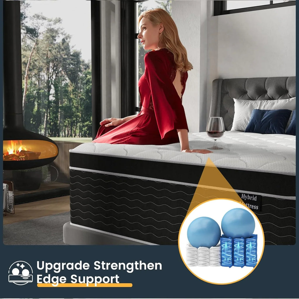 Matelas double, matelas double de 10 pouces dans une boîte, matelas hybride moyennement moelleux