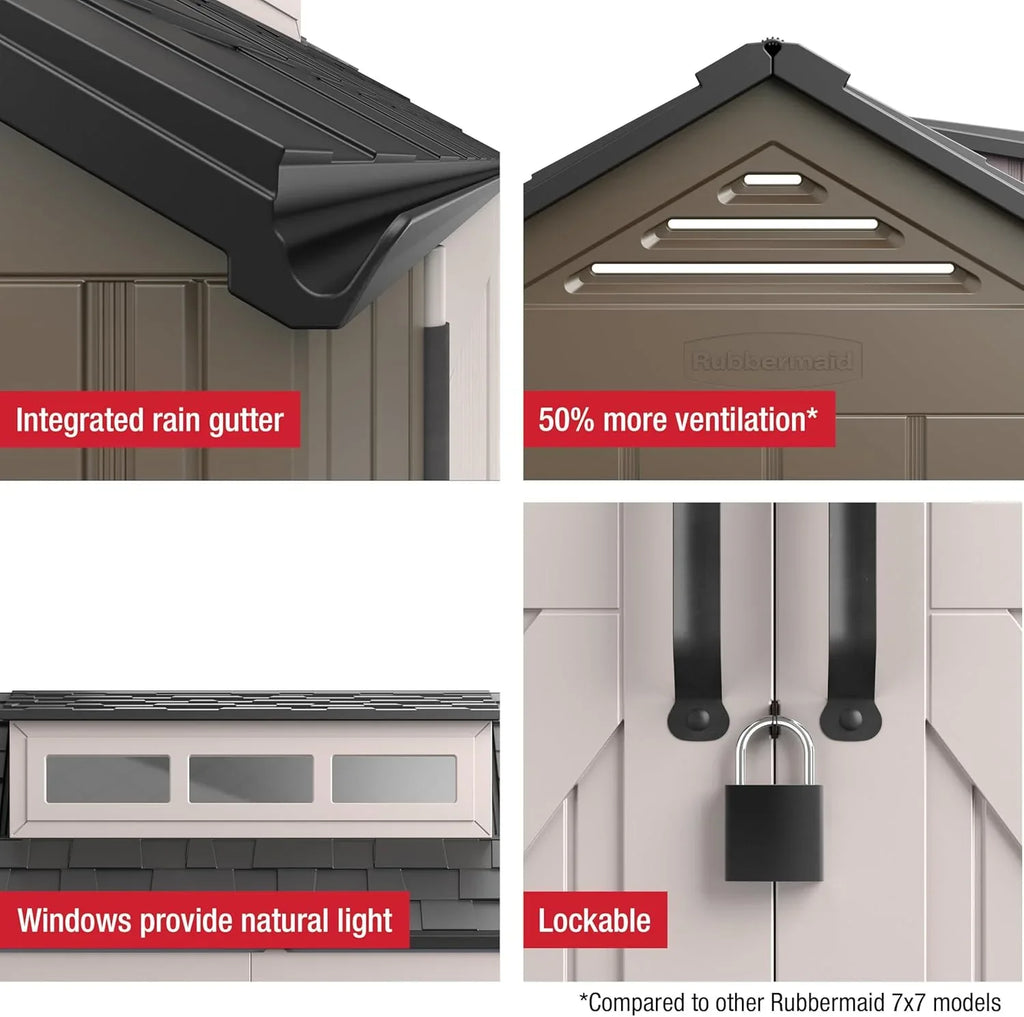 Abri de jardin extérieur en résine Rubbermaid avec plancher, 7 x 7 pi, résistant aux intempéries