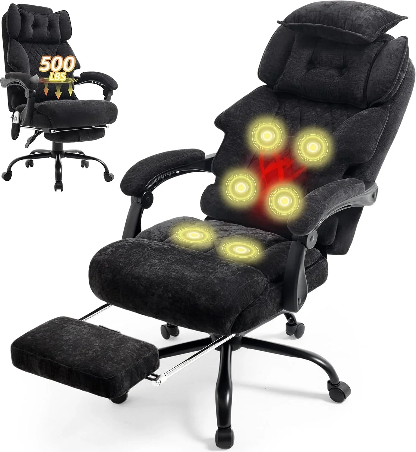 Chaise de bureau de massage avec repose-pieds, grande et haute chaise de bureau en cuir 500 lb