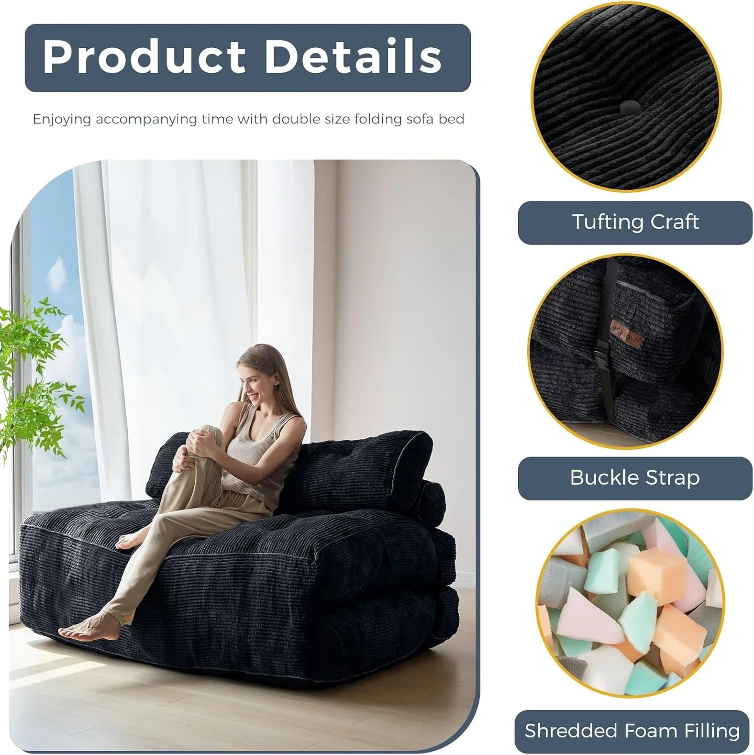 Canapé-lit pliant MAXYOYO, fauteuil convertible avec oreiller, matelas pliable avec support dorsal, fauteuil-lit pliant portable