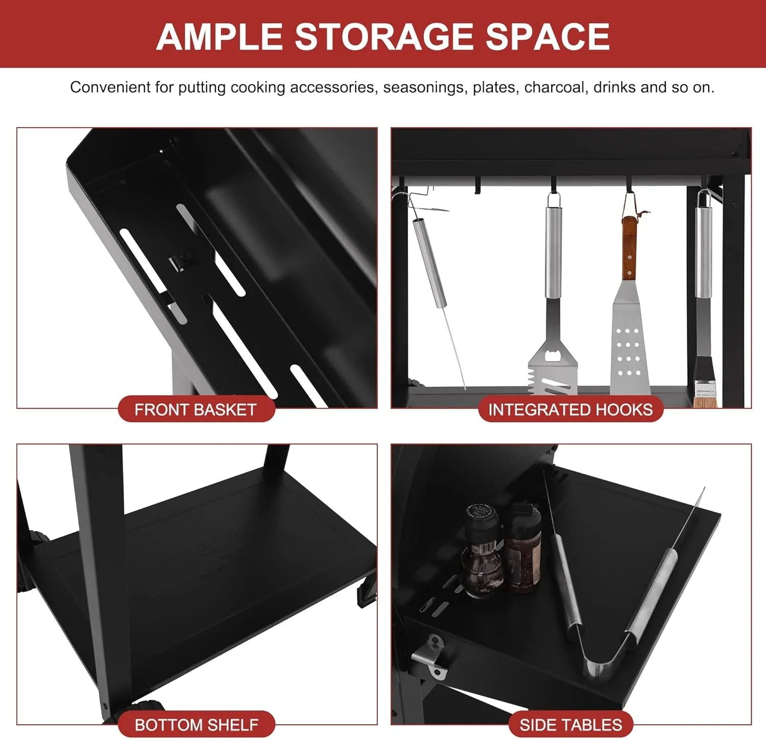 Barbecue au charbon de bois Royal Gourmet CC1830T de 30 pouces avec grille de réchaud et panier de rangement avant, barbecue extérieur avec 627 po²