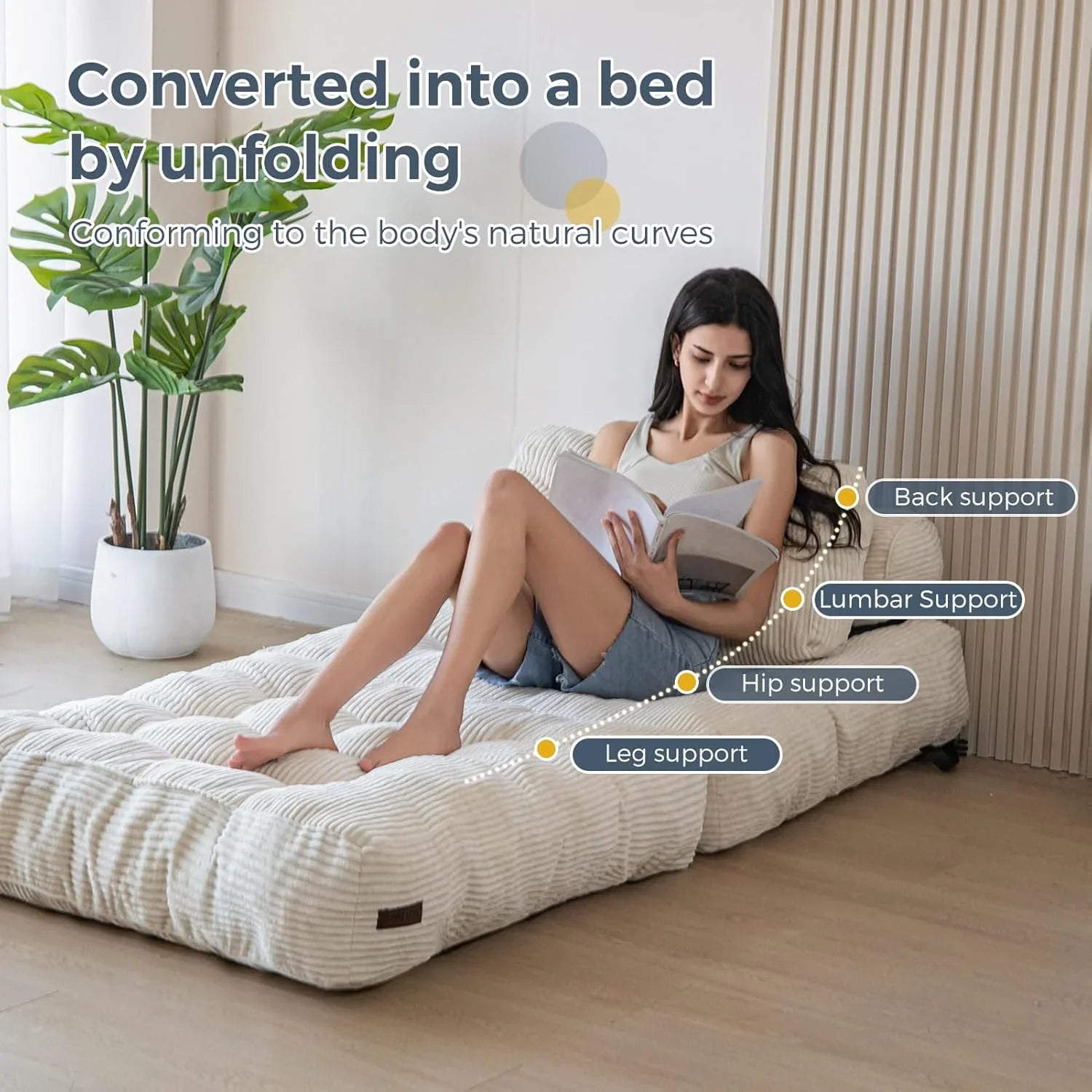 Canapé-lit pliant MAXYOYO, fauteuil convertible avec oreiller, matelas pliable avec support dorsal, fauteuil-lit pliant portable