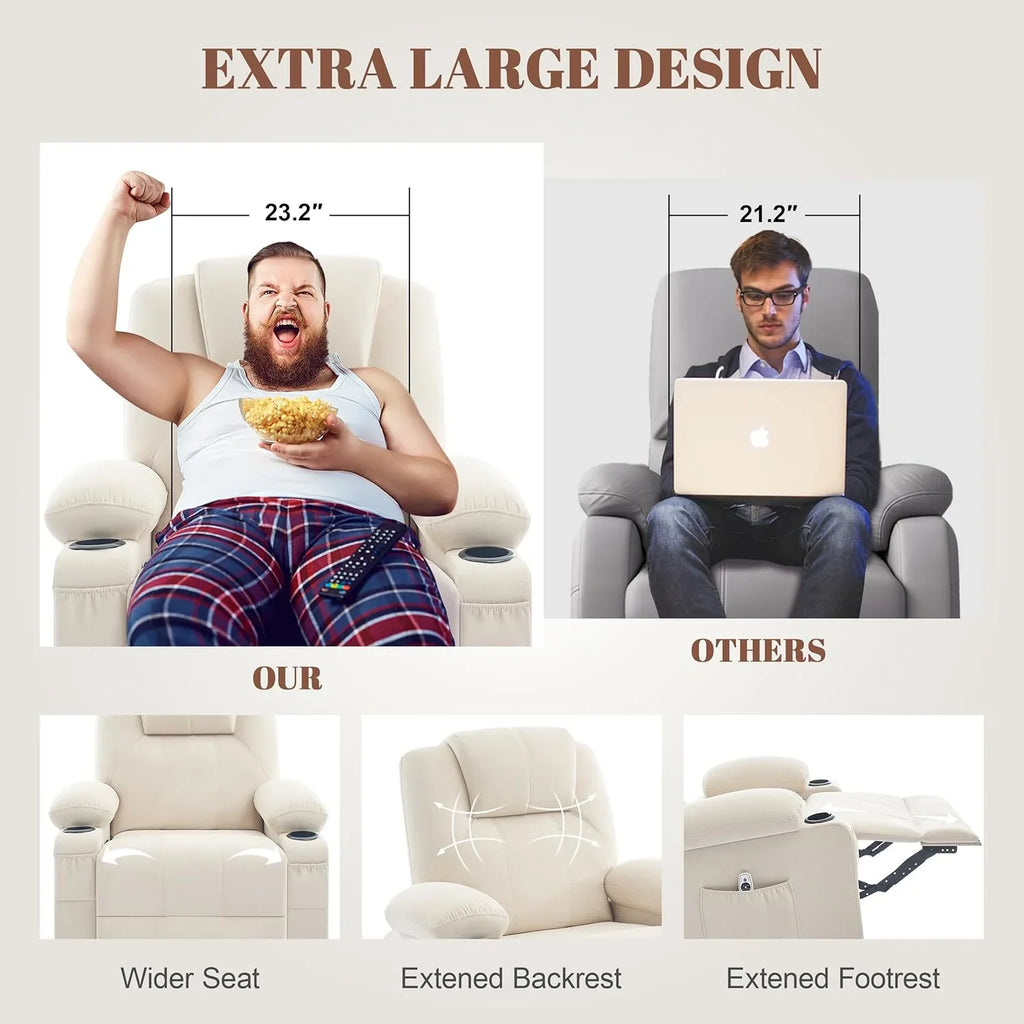 Grand fauteuil inclinable pivotant à bascule avec fonction chauffage et massage, canapé simple pivotant à 360 degrés