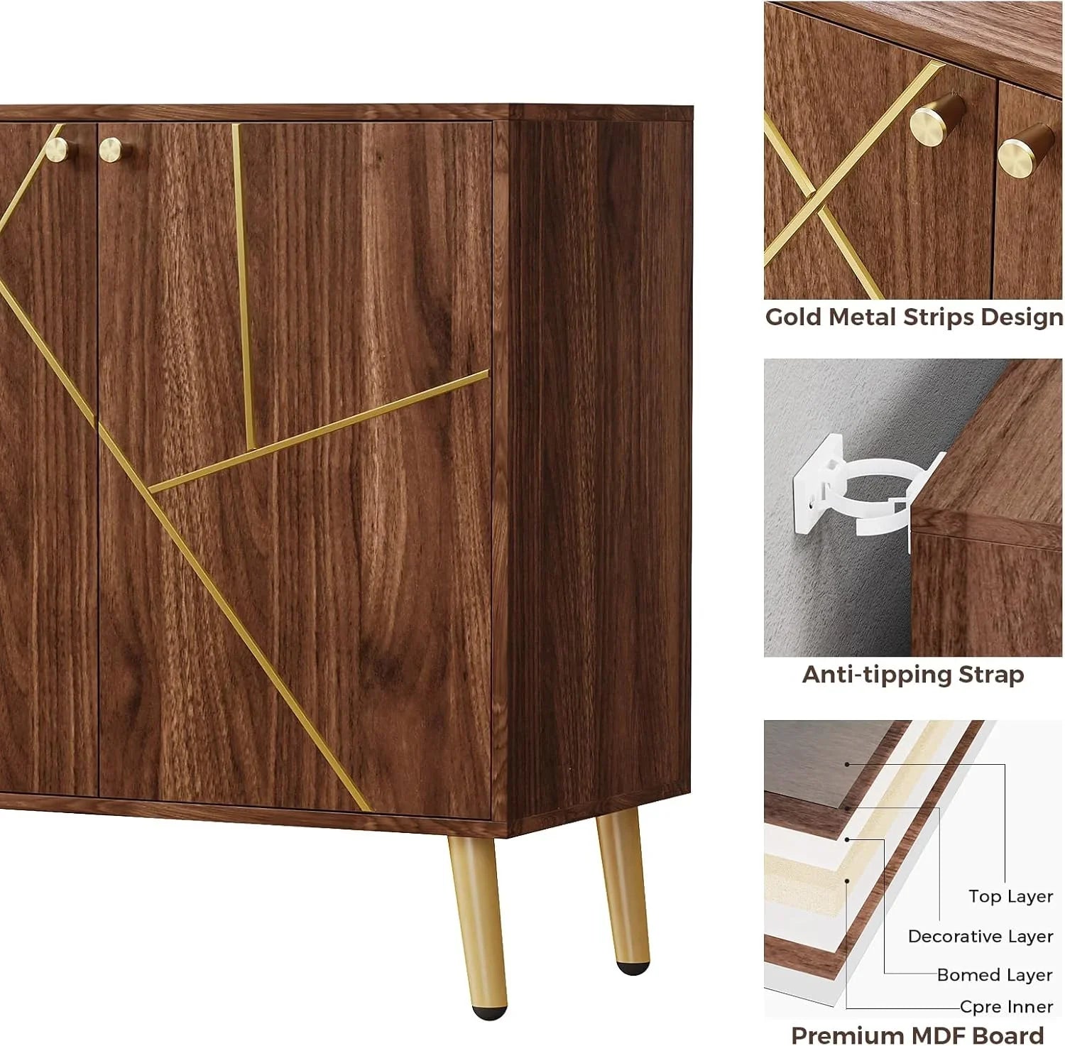 Meuble indépendant en bois noir pour salon, chambre, salle à manger et couloir