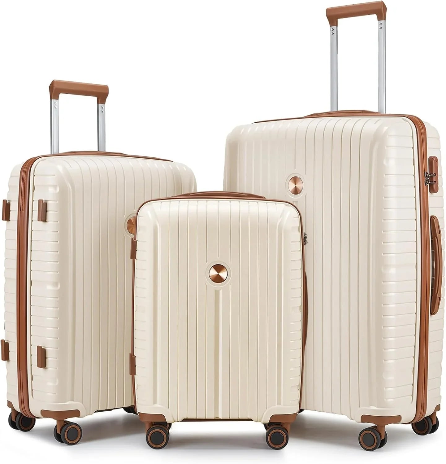 Ensemble de 5 valises de voyage légères à coque rigide en PP avec deux roulettes pivotantes et serrure TSA