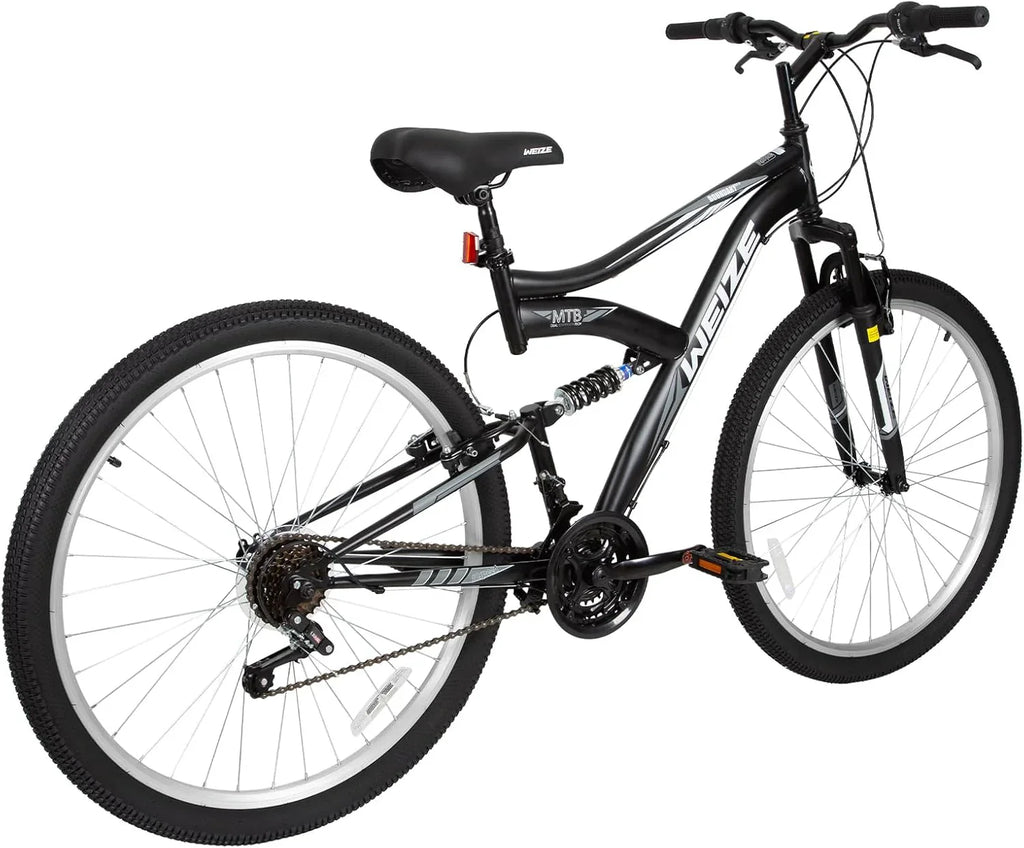 Vélo de montagne WEIZE, vélo hybride d'extérieur 26-27,5 pouces, 18 vitesses/acier à haute teneur en carbone/double suspension complète