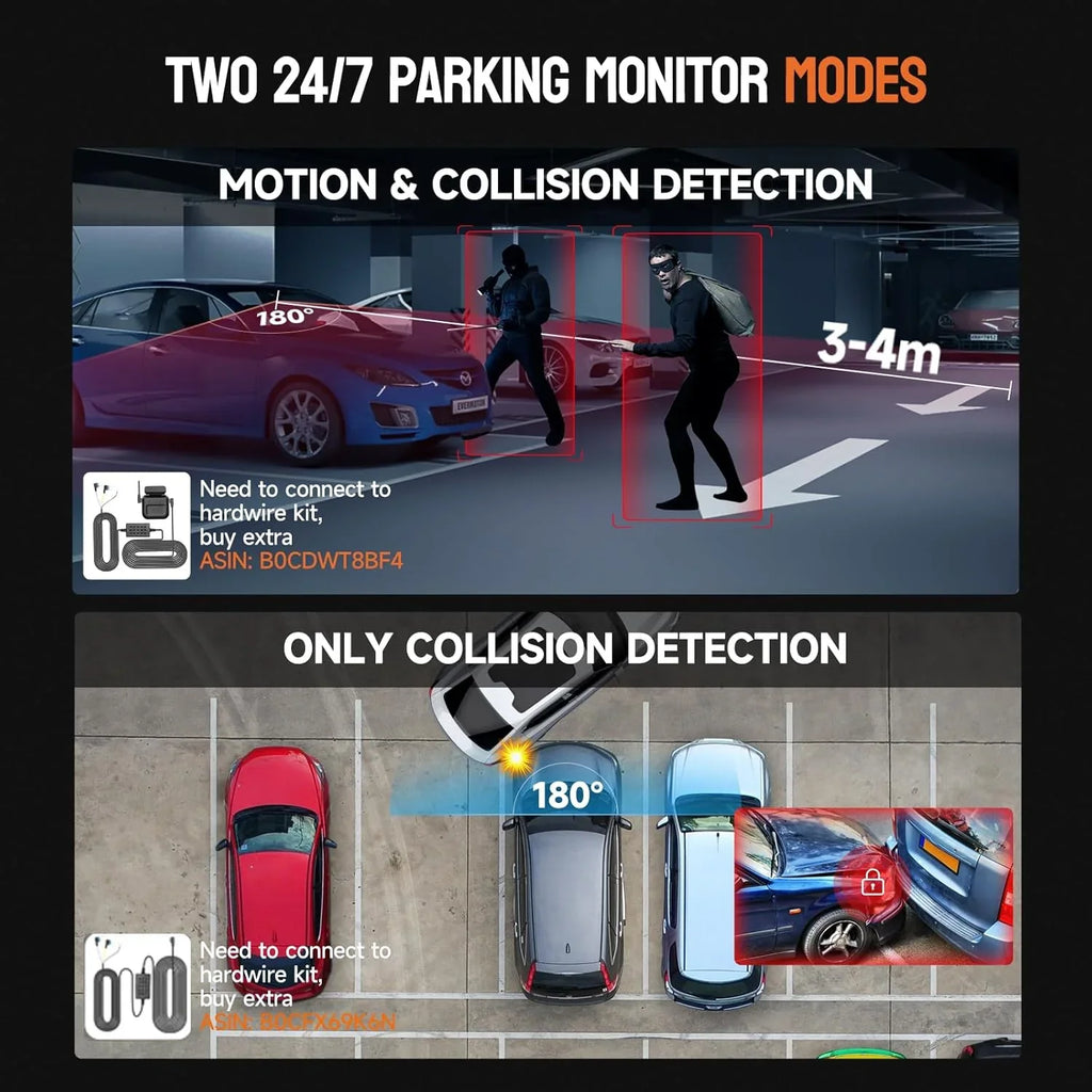 Caméra embarquée 360° 4 canaux FHD 4 x 1080p Wi-Fi GPS Commande vocale, caméra embarquée frontale 2K + 1080p x 2, avec carte SD 64 Go, vision nocturne, mode stationnement 24h/24
