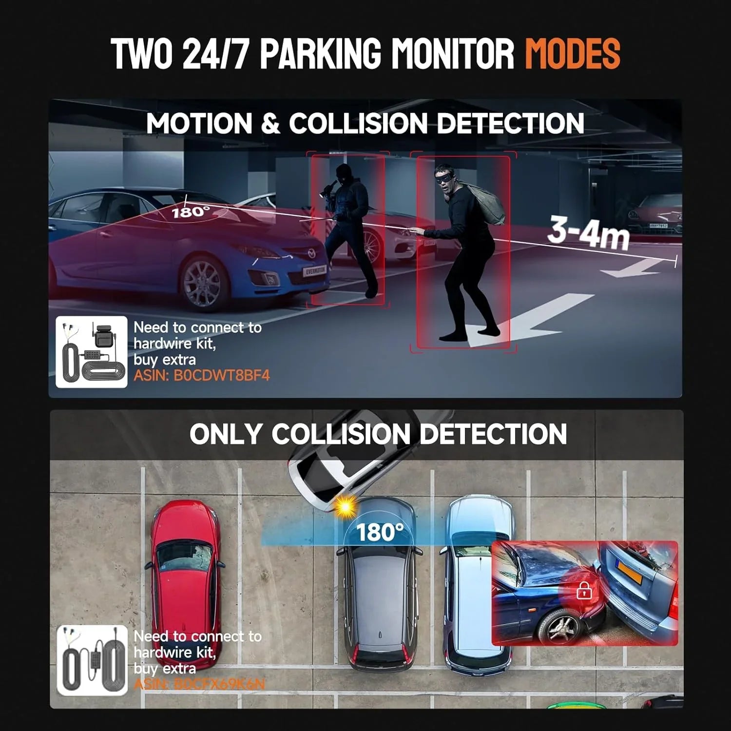 Caméra embarquée 360° 4 canaux FHD 4 x 1080p Wi-Fi GPS Commande vocale, caméra embarquée frontale 2K + 1080p x 2, avec carte SD 64 Go, vision nocturne, mode stationnement 24h/24