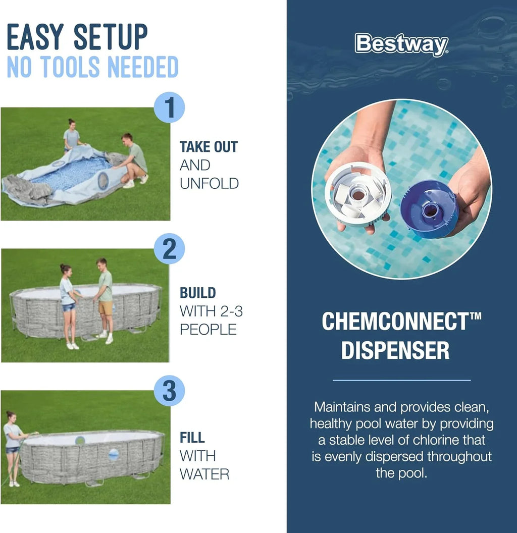 Piscine hors sol Power Steel Swim Vista Série II 4,3 m x 2,4 m x 100 cm avec pompe de filtration de 530 gal/h, échelle et bâche de protection.