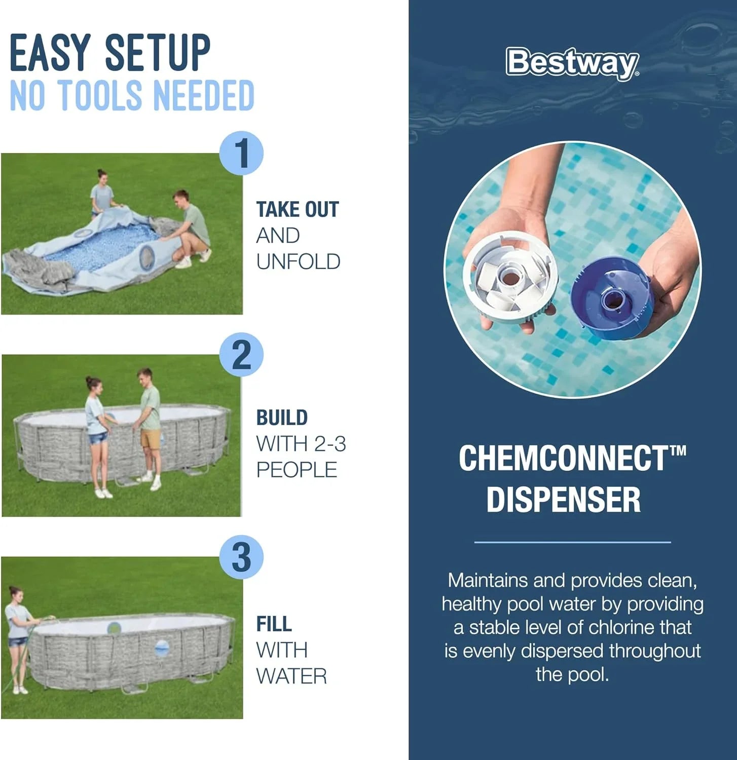 Piscine hors sol Power Steel Swim Vista Série II 4,3 m x 2,4 m x 100 cm avec pompe de filtration de 530 gal/h, échelle et bâche de protection.