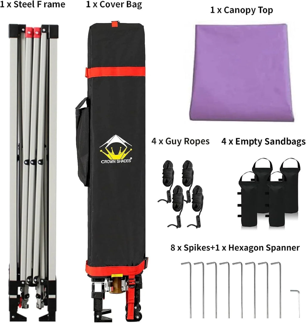 Auvent pop-up 10x10 - Installation en un clic - Tente de plage - Parasol extérieur avec dessus argenté, 3 hauteurs et 4 poches à sable