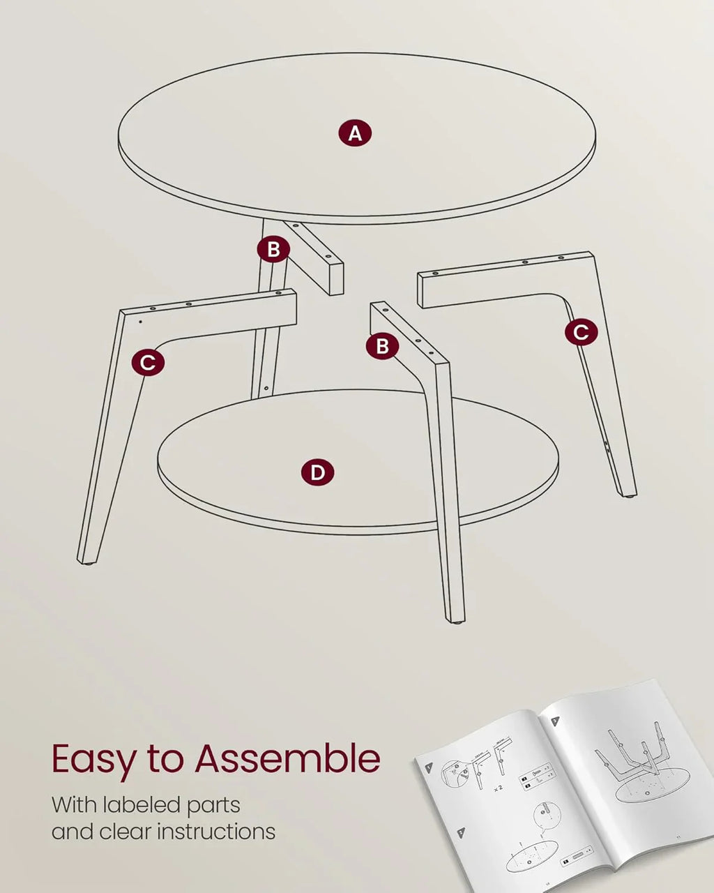 Table basse ronde VASAGLE, table basse double couche avec rangement