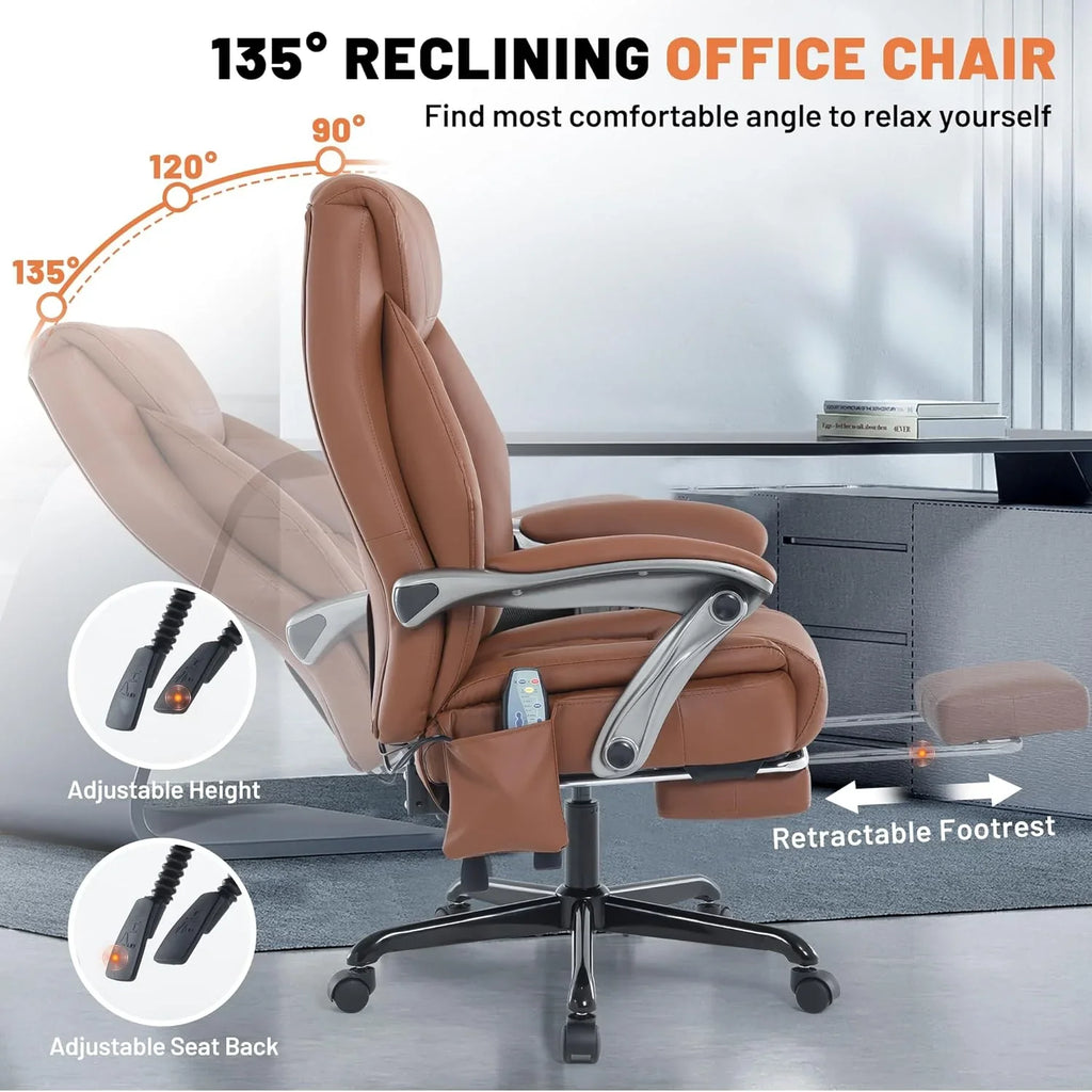 Fauteuil de bureau massant avec chauffage et repose-pieds Fauteuil de bureau ergonomique inclinable pour cadres
