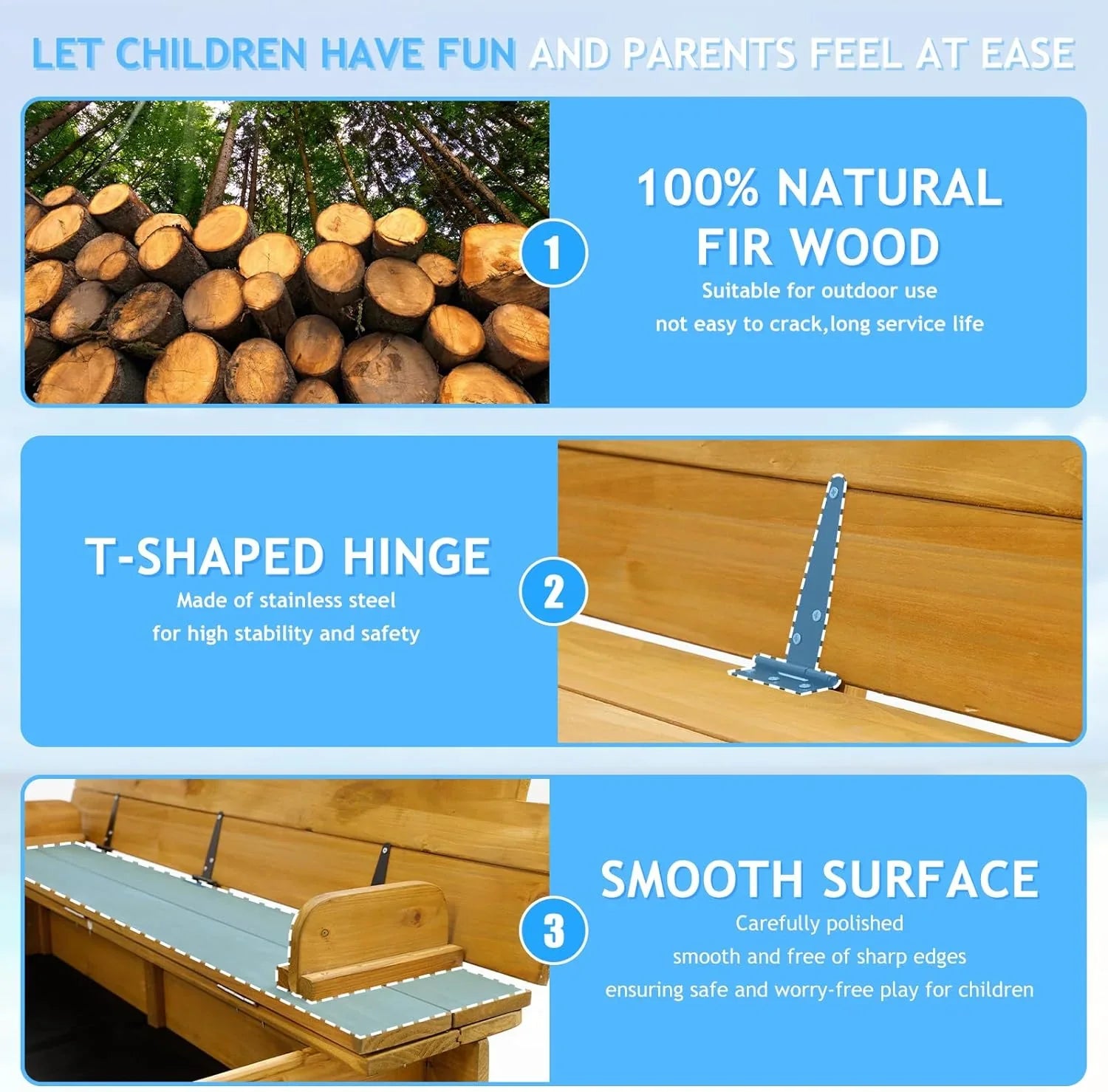 Bac à sable pour enfants avec couvercle, bac à sable extérieur en bois avec couvercle, protection UV