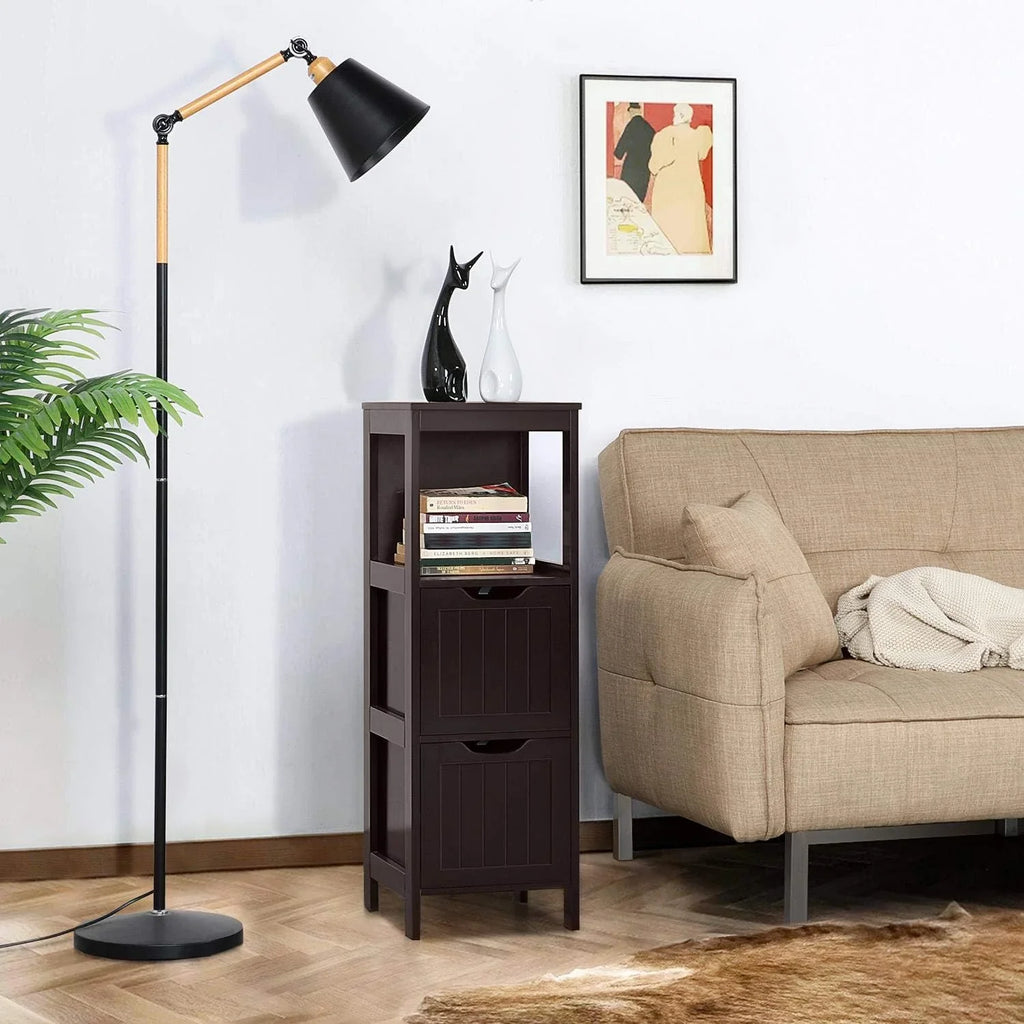 Meuble de salle de bain au sol, meuble de rangement en bois avec 2 tiroirs, support de rangement latéral multifonctionnel