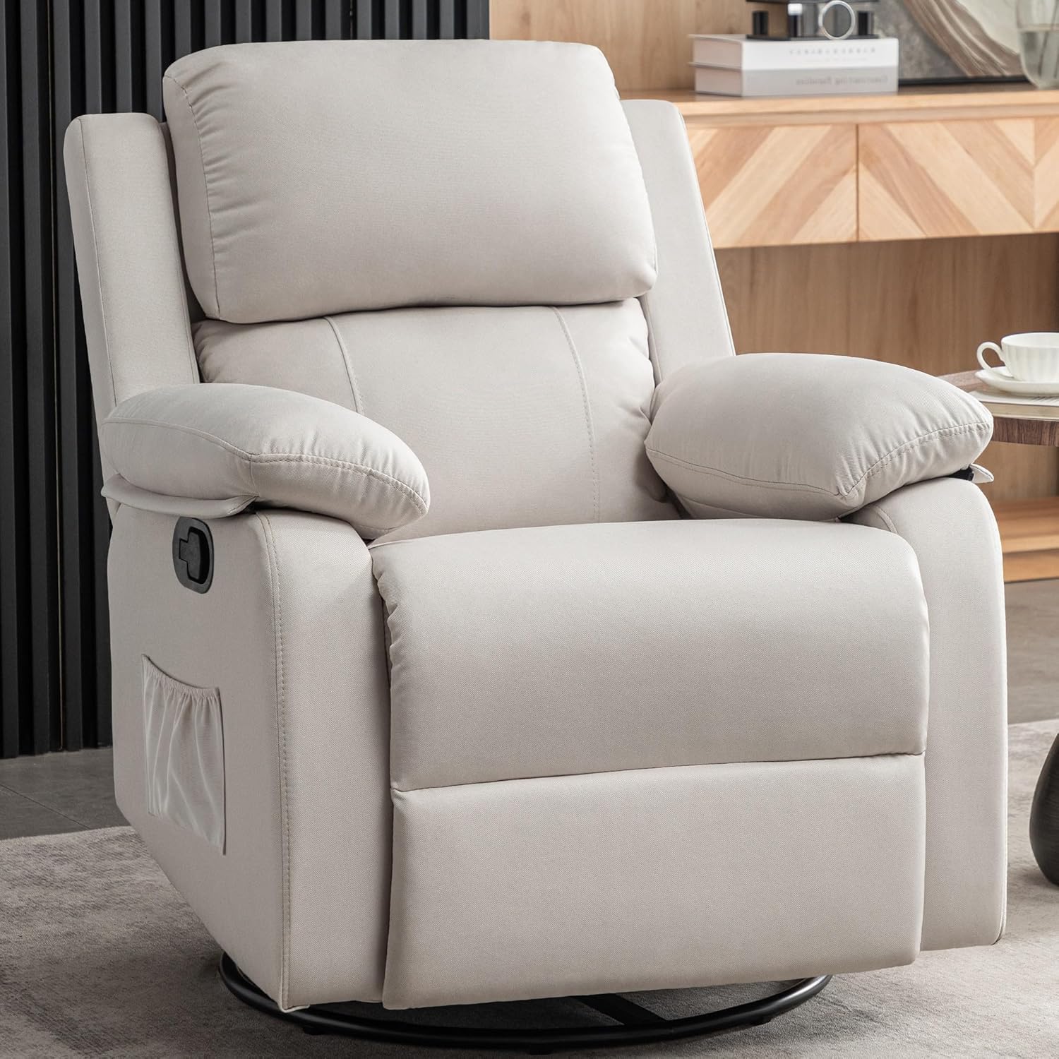 Fauteuil à bascule inclinable pivotant à 360 degrés en tissu coulissant