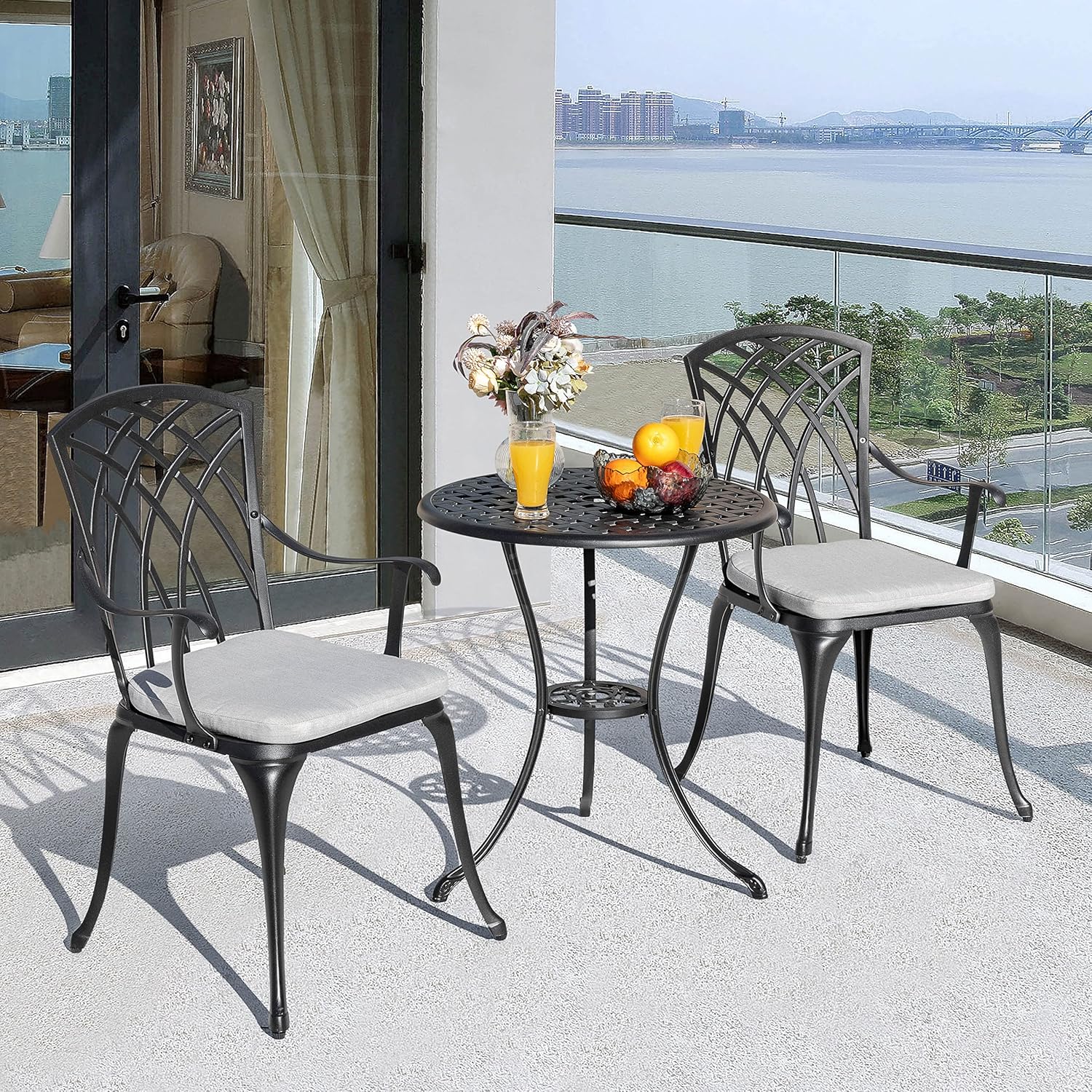Ensemble bistro NUU GARDEN 3 pièces pour patio extérieur en aluminium moulé Ensemble table et chaises de patio