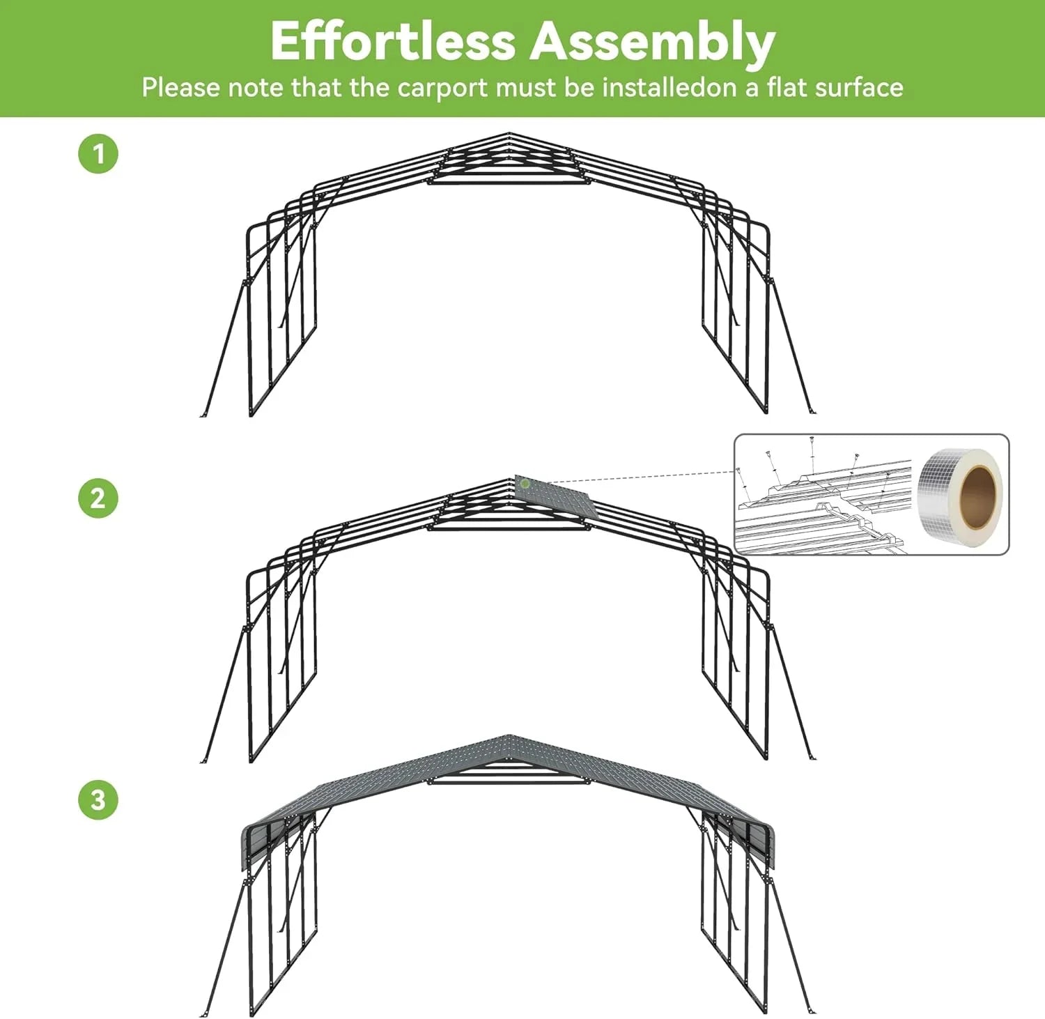 Abri d'auto en métal robuste de 10'x15', abri de garage extérieur avec cadre plus lourd