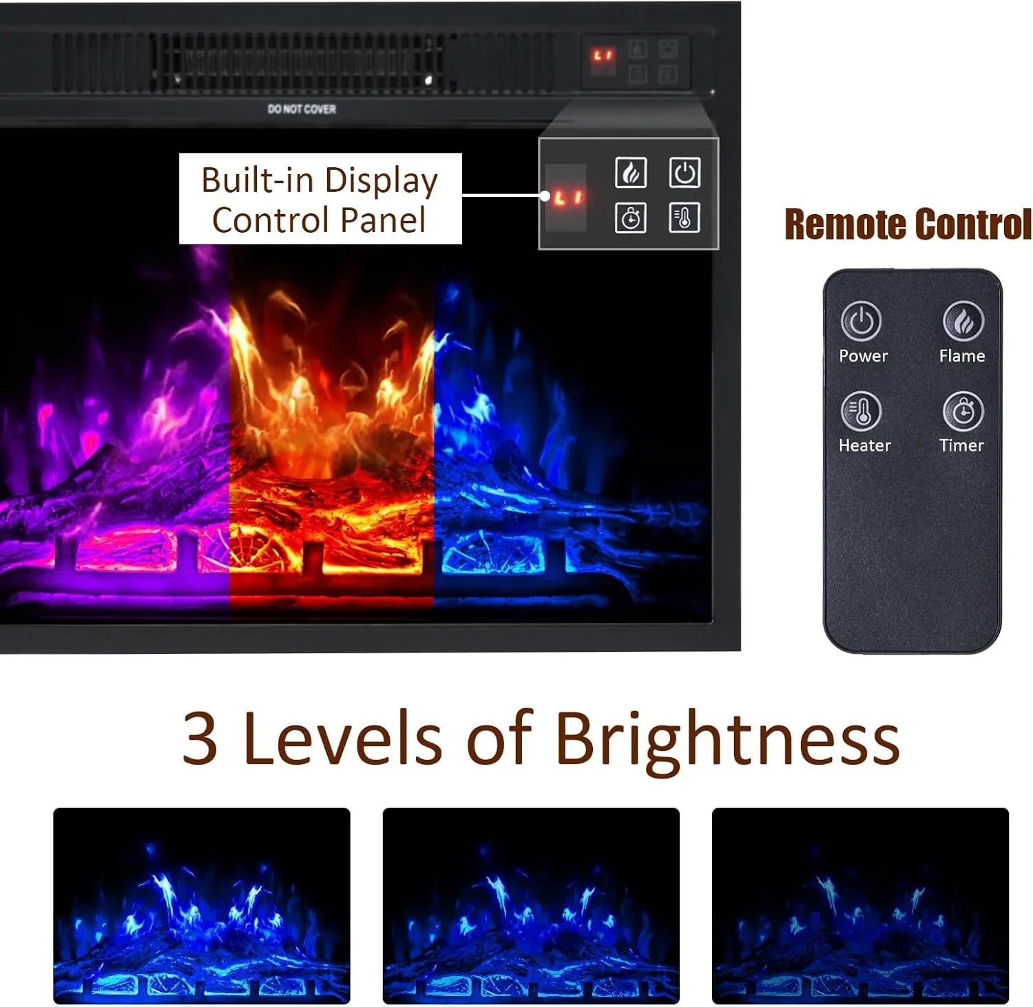 Meuble TV avec cheminée AMERLIFE et portes coulissantes style grange, compatible avec les téléviseurs jusqu'à 73 pouces, centre de divertissement avec cheminée de style ferme