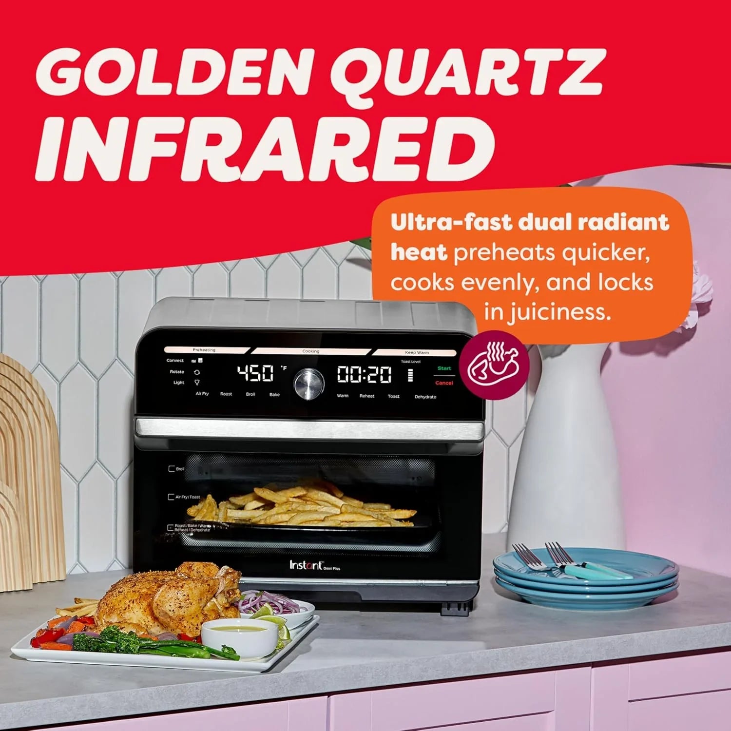 Friteuse à air Instant Pot Omni Plus 19QT/18L, fonction 10 en 1, convient aux pizzas de 12 pouces