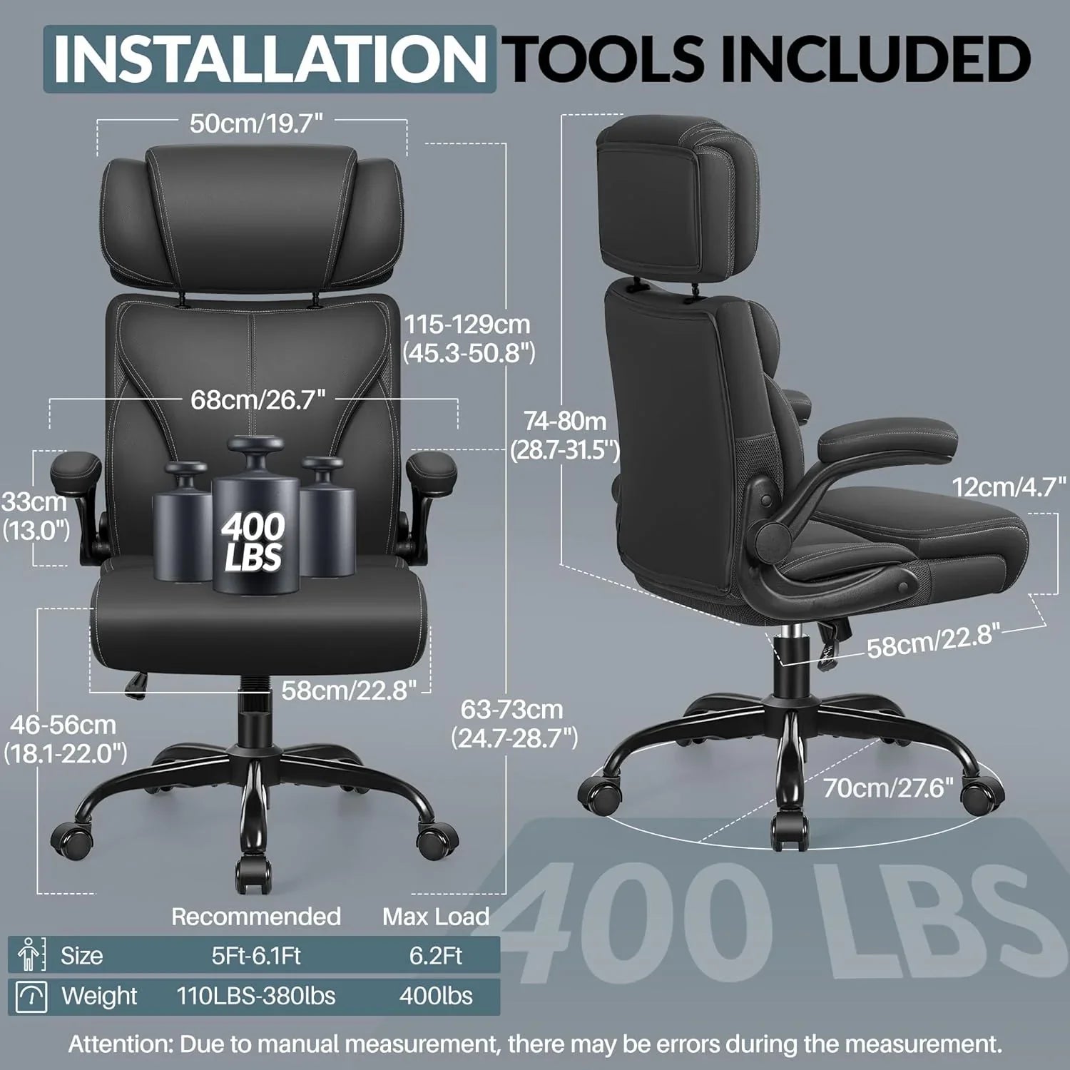 Chaise de bureau pivotante à pieds hauts, en cuir respirant, avec support lombaire