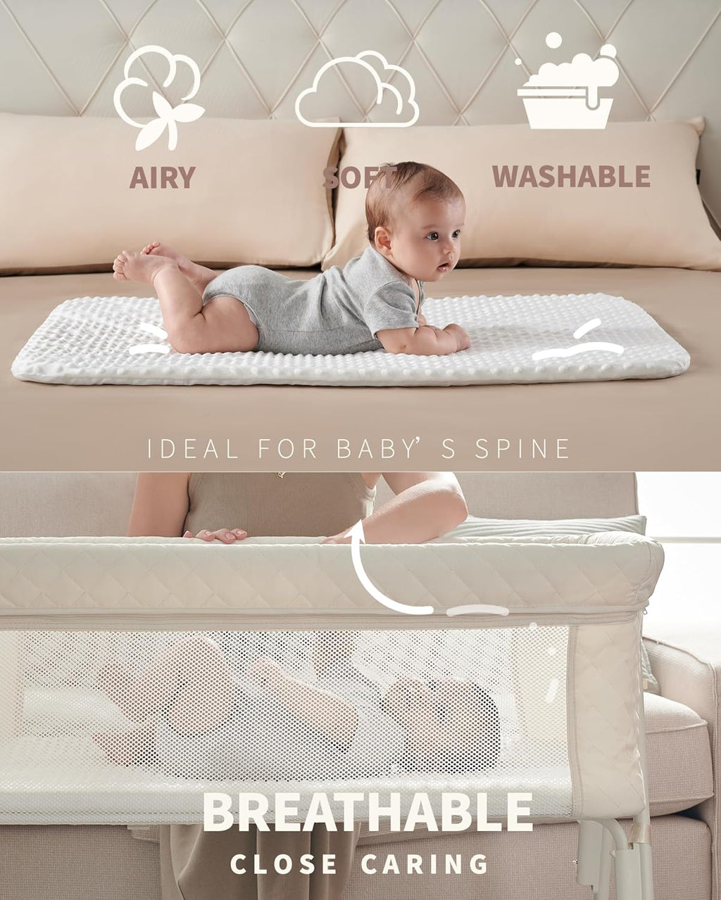 Berceau de chevet pour nouveau-né, berceau de chevet avec 4 positions de verrouillage automatique et hauteur réglable, maille respirante et matelas