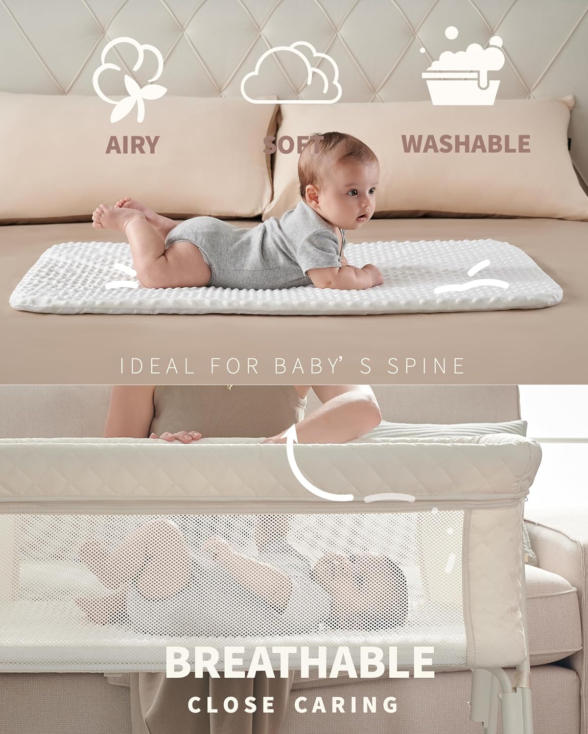 Berceau de chevet pour nouveau-né, berceau de chevet avec 4 positions de verrouillage automatique et hauteur réglable, maille respirante et matelas