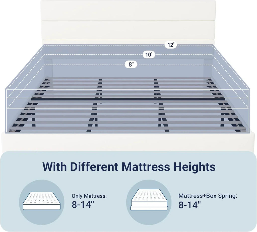 Cadre de lit plateforme Allewie Queen Size avec tête de lit rembourrée en tissu et support à lattes en bois, sommier entièrement rembourré (pas besoin de sommier)