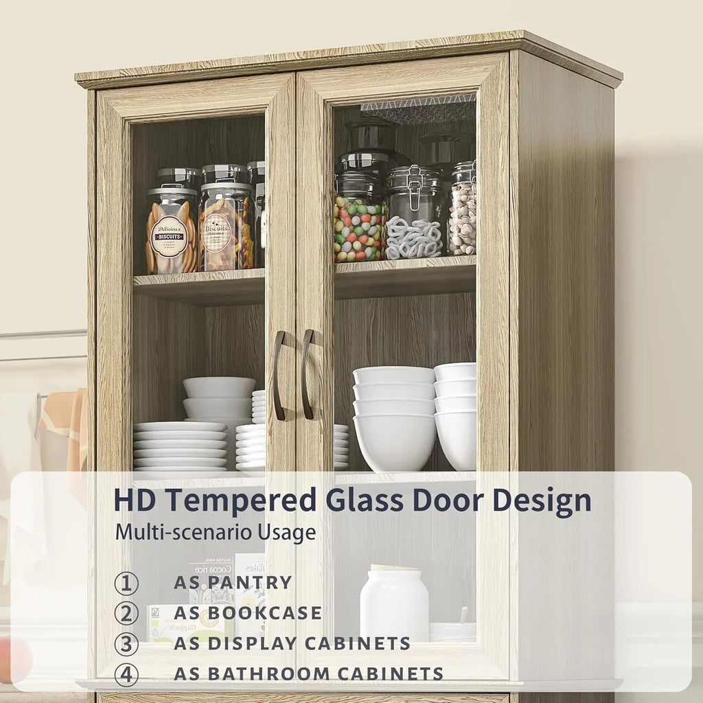 Armoire de garde-manger de 180 cm de haut avec portes vitrées