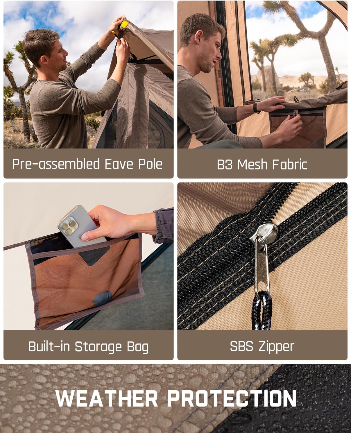 Tente de camping super pop-up pour 4 personnes, installation instantanée, tente centrale portable